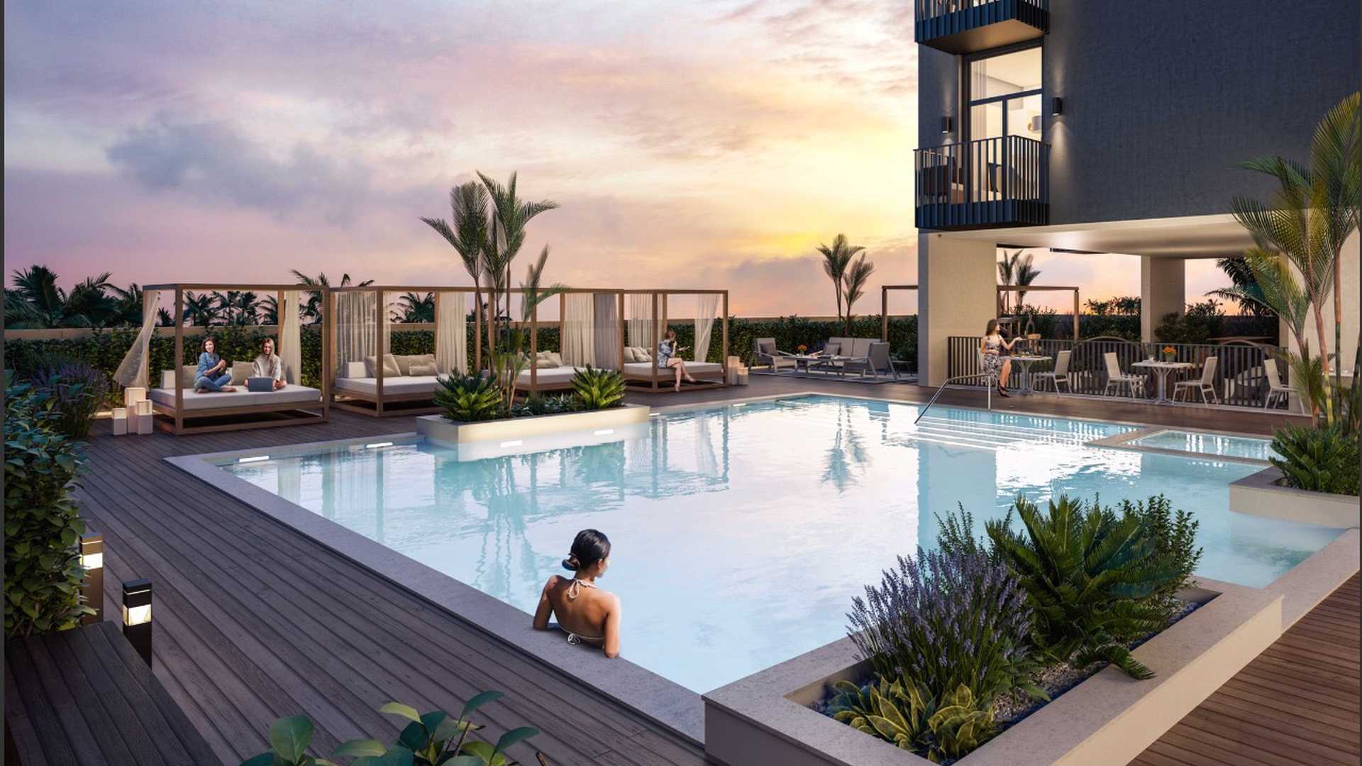 Rooftop garden with yoga area at Belgravia Heights I, Jumeirah Village Circle apartment