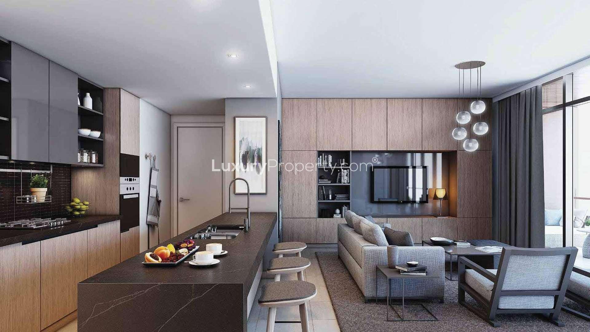 Exterior view of Belgravia Heights I apartment balconies in Jumeirah Village Circle