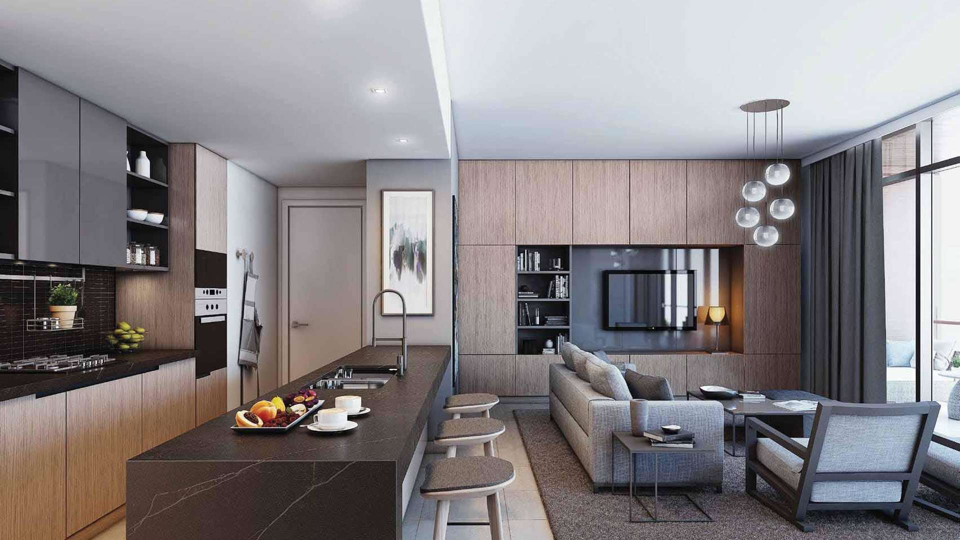 Exterior view of Belgravia Heights I apartment balconies in Jumeirah Village Circle