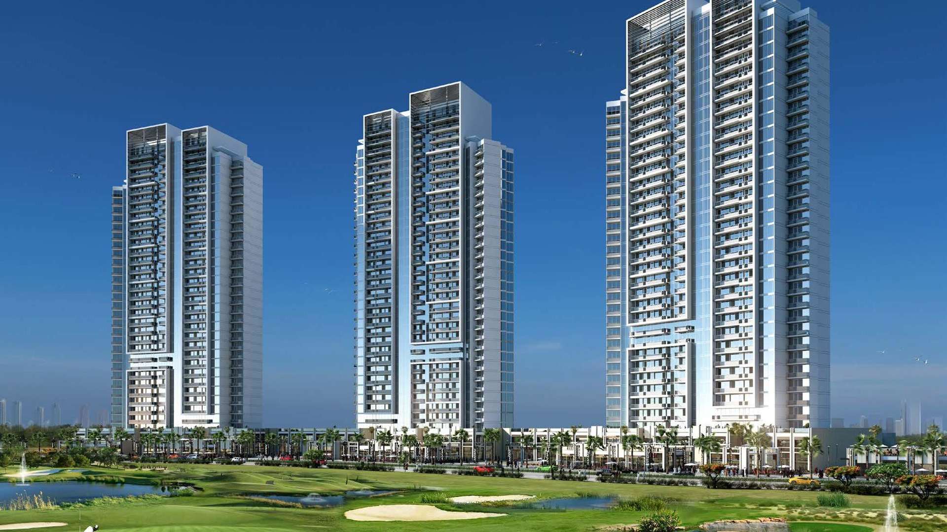 Skate park view at Bellavista, Damac Hills, Dubailand apartment community