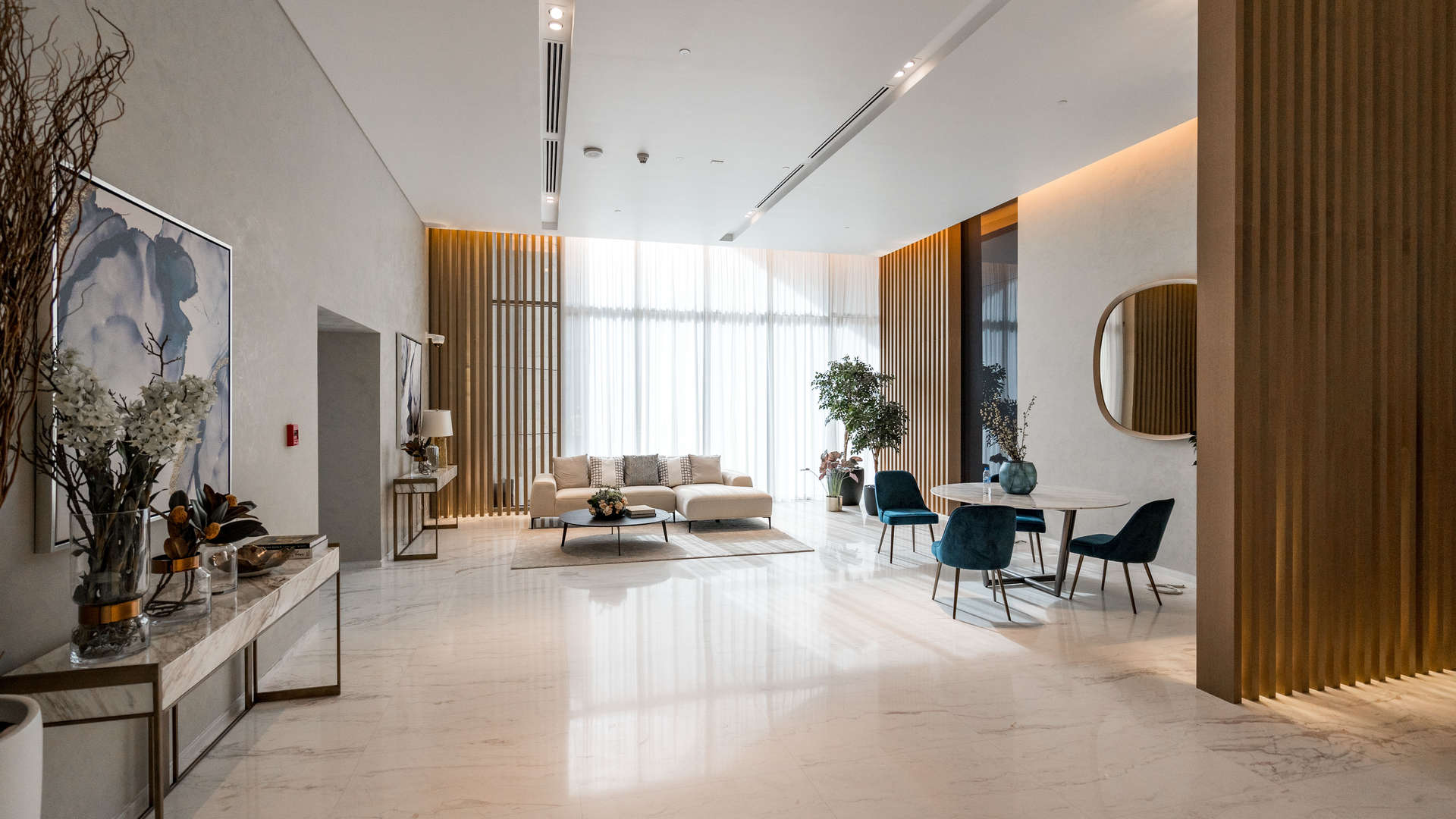 Bright, spacious living area in one-bedroom apartment, BLVD Crescent Tower 1, Downtown Dubai