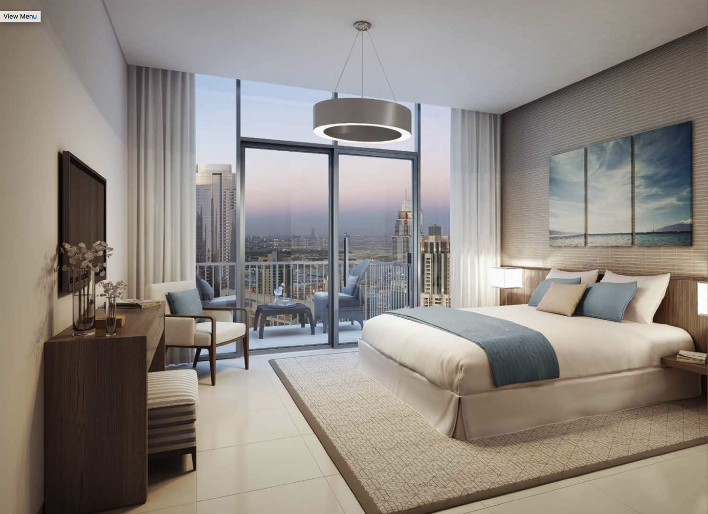 Luxurious bedroom with city view at Boulevard Heights, Downtown Dubai apartment for sale