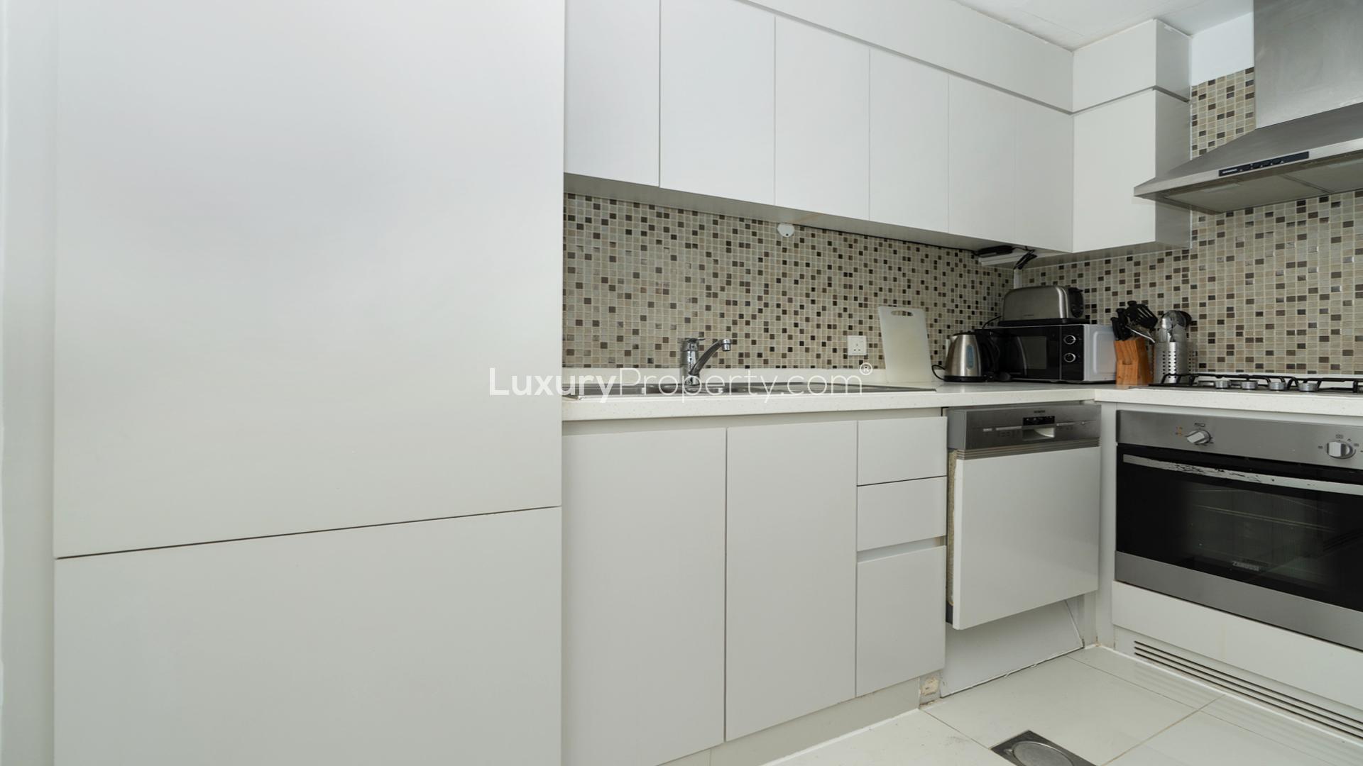 Stylish bedroom in furnished 1-bedroom apartment at DAMAC Maison The Vogue, Business Bay