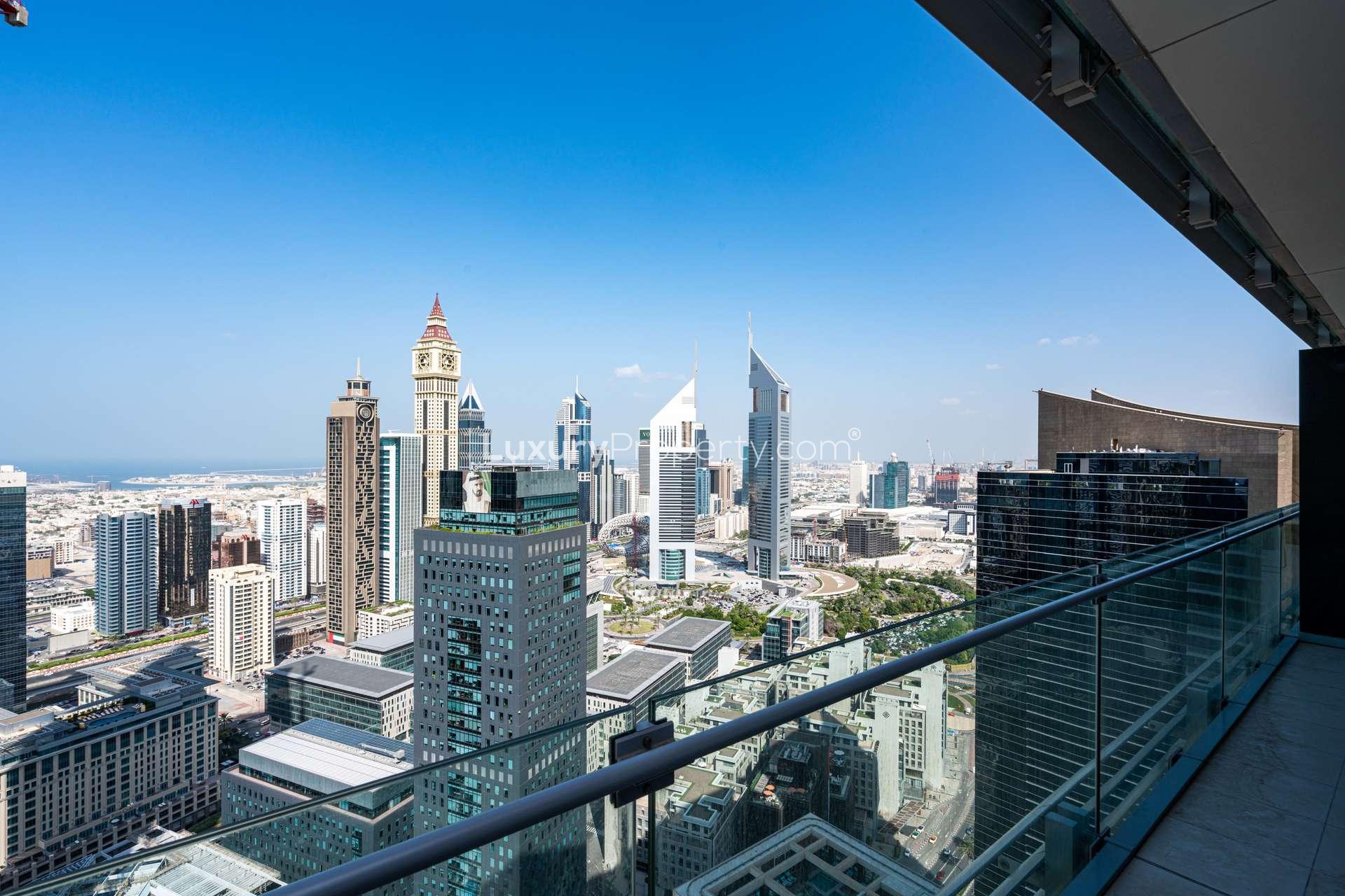 Balcony view from one-bedroom apartment in Burj Daman, DIFC with cityscape