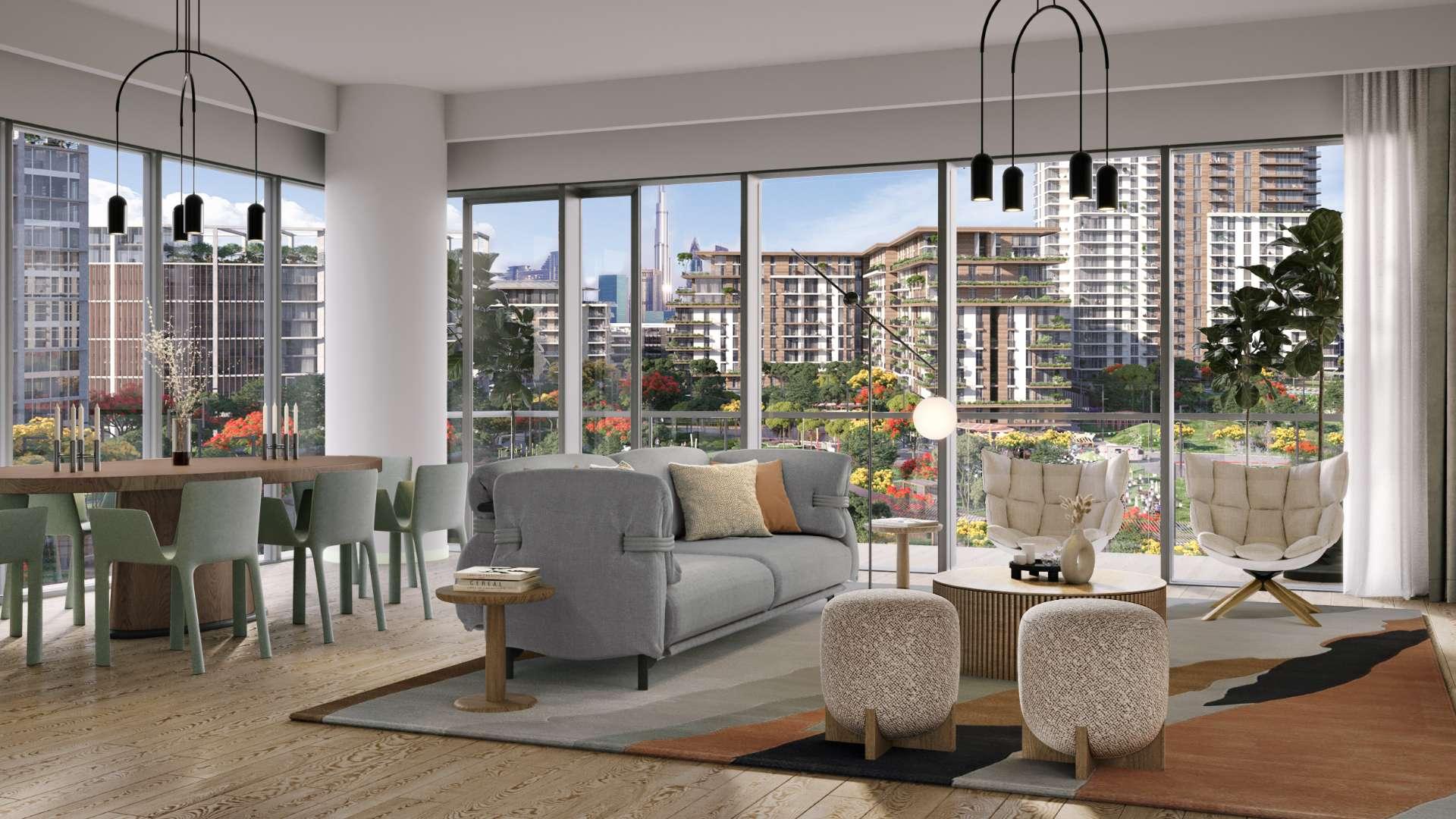 Modern one-bedroom apartment interior with city view at Central Park, City Walk