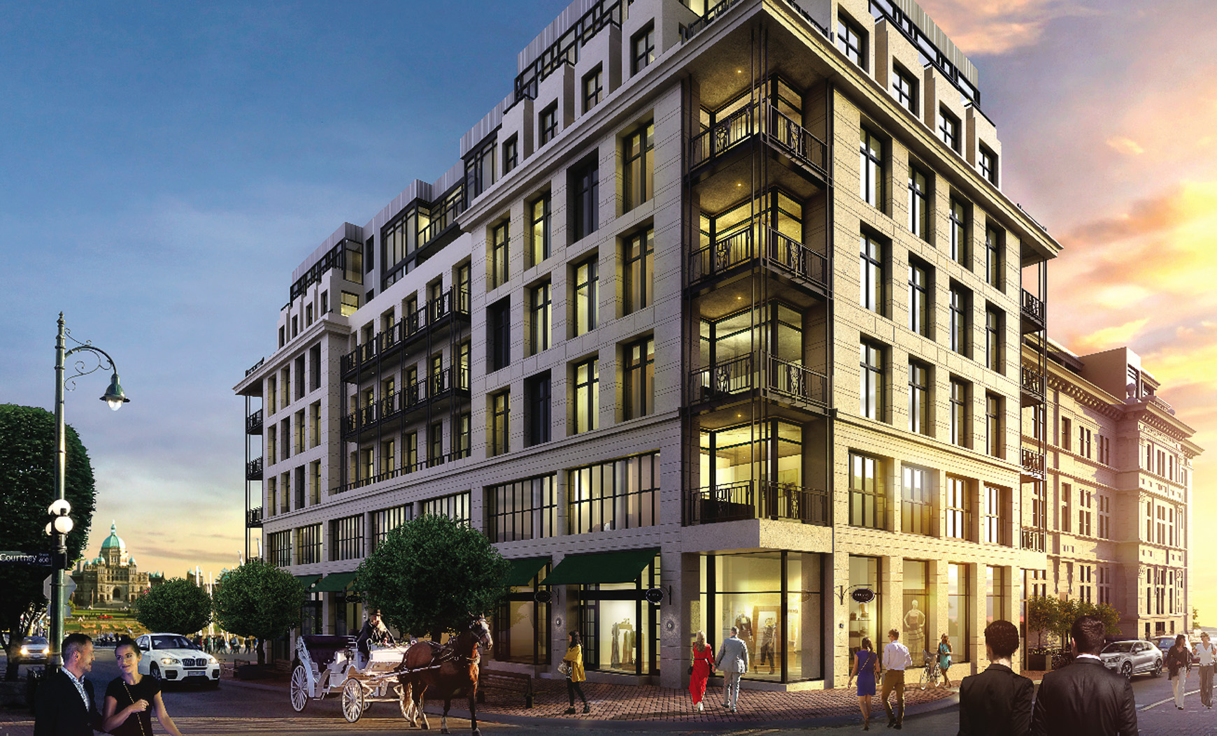 Luxurious bathroom in one-bedroom apartment, Customs House, British Columbia, marble finishes, modern design