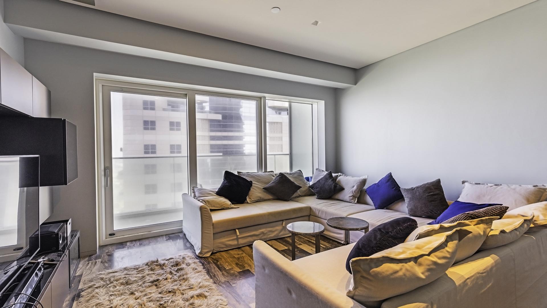 Luxurious living room in Damac Heights apartment, Dubai Marina, with elegant interiors