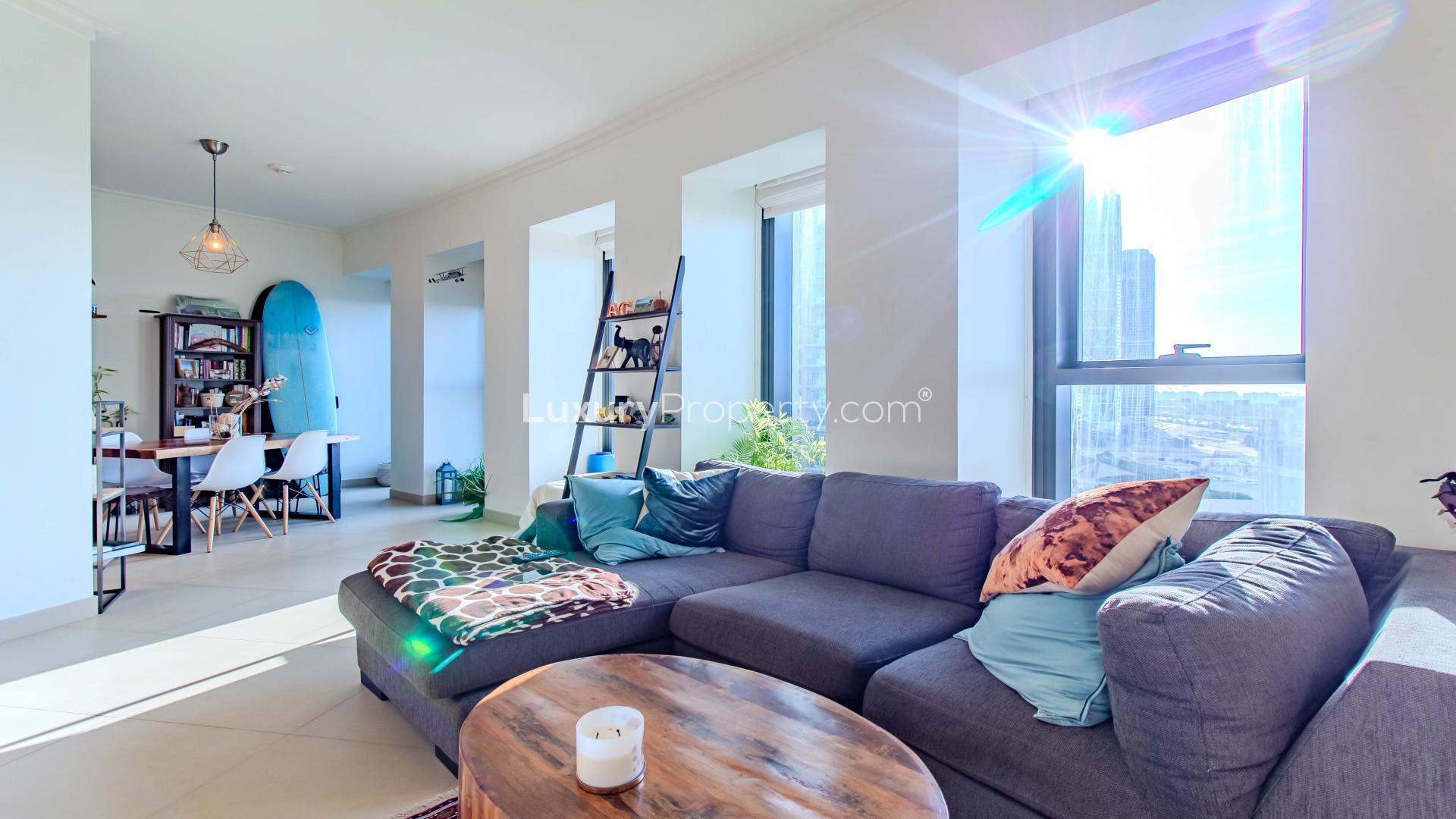 Balcony view of Burj Vista apartment in Downtown Dubai, showcasing surrounding skyscrapers