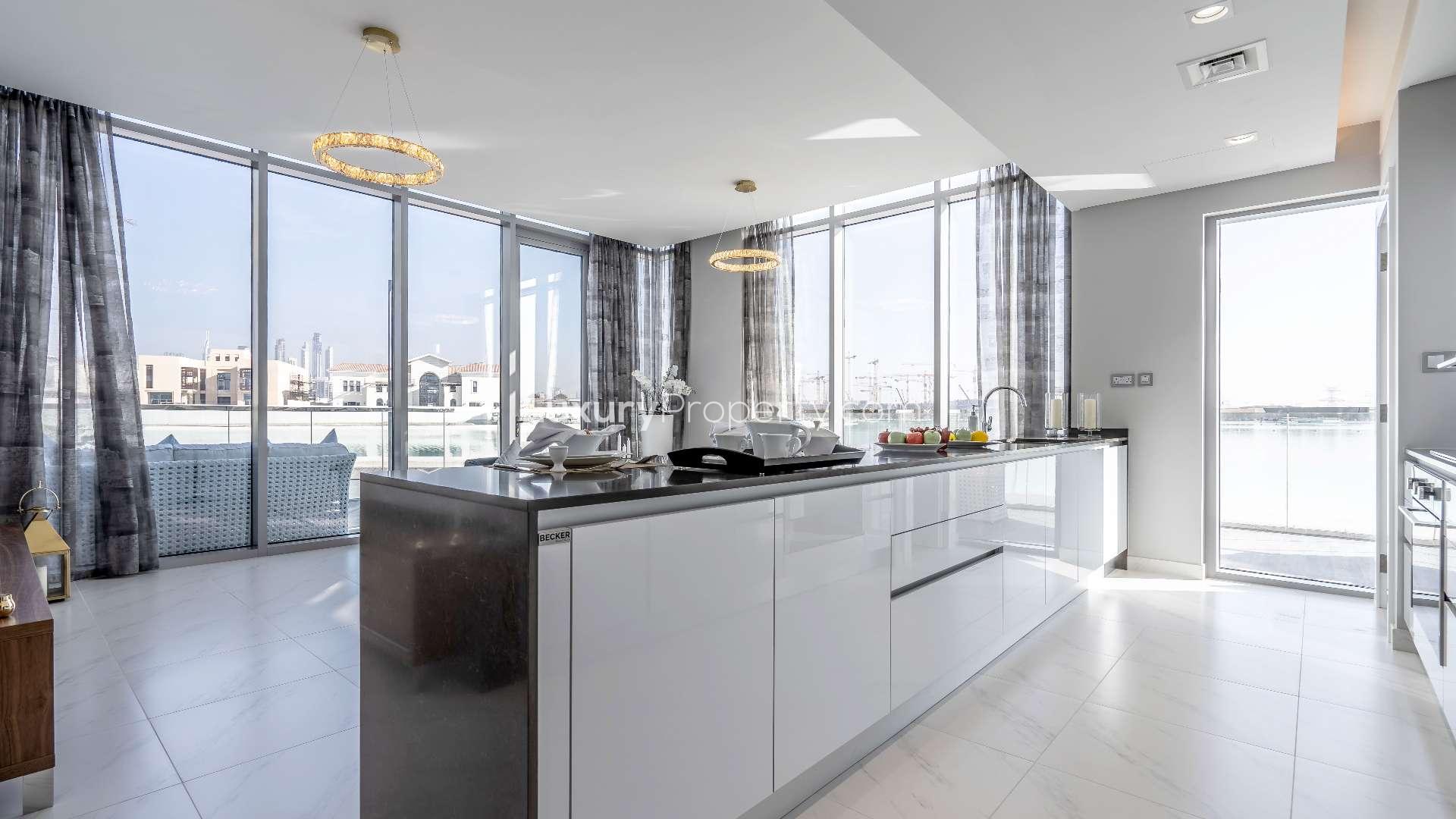 Luxury kitchen with lagoon view in District One, Mohammed Bin Rashid City apartment