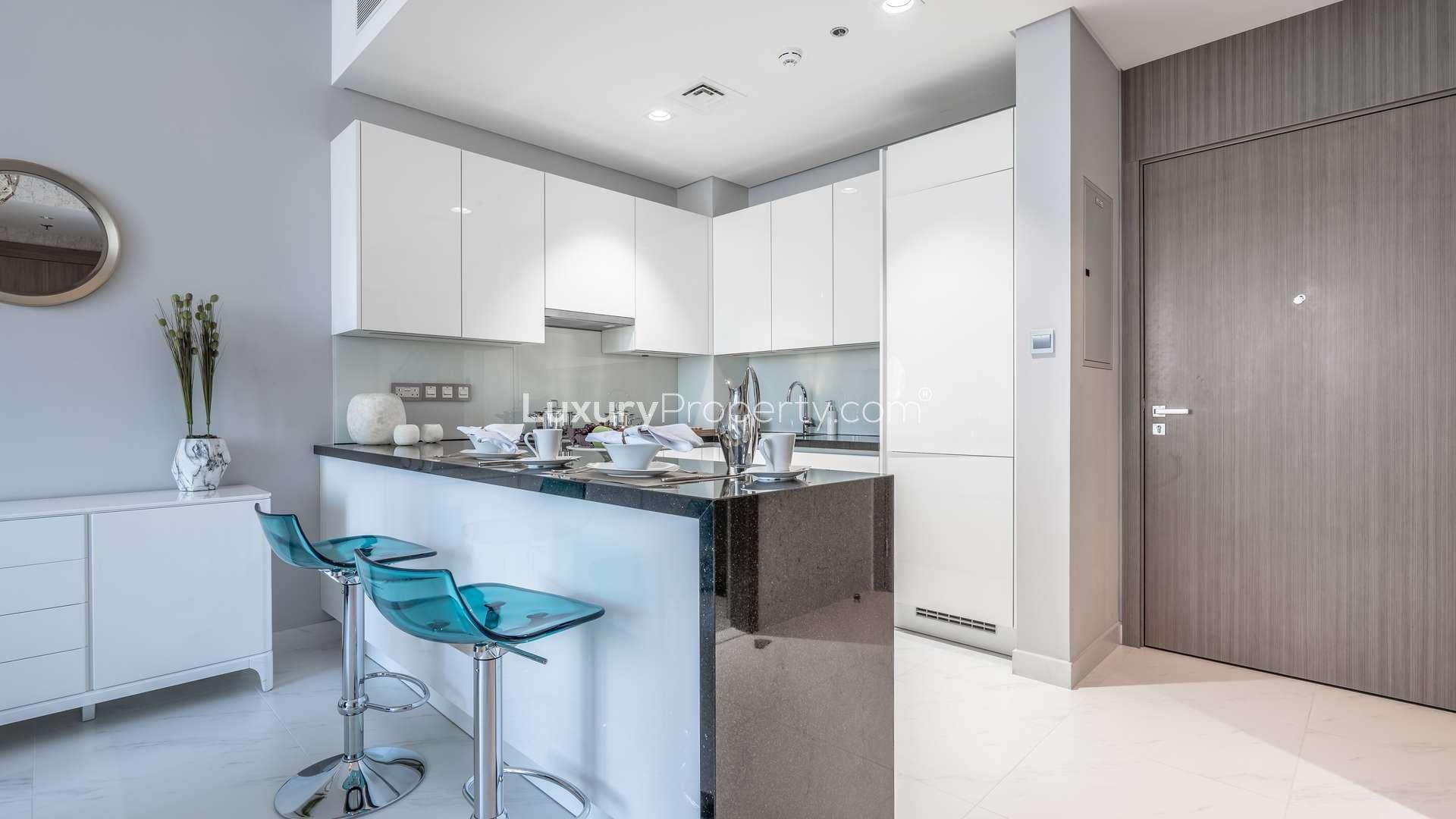 Luxurious bedroom in District One apartment with balcony, Mohammed Bin Rashid City