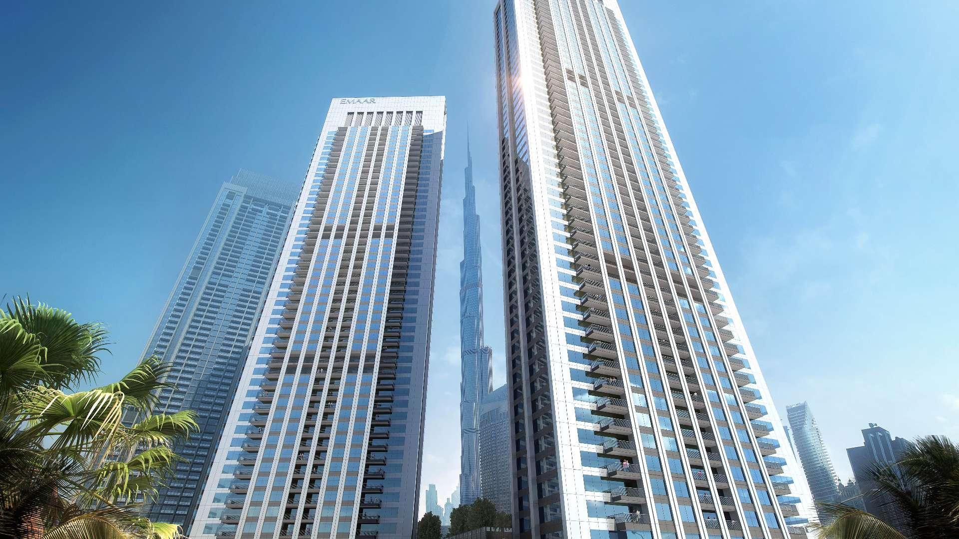 Balcony view of Downtown Dubai skyline from Downtown Views II apartment for sale