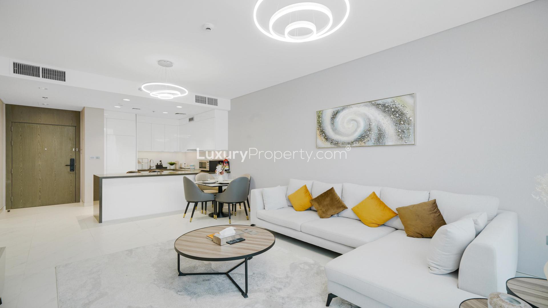 Luxurious living room in furnished 1-bedroom apartment, District One, Mohammed Bin Rashid City