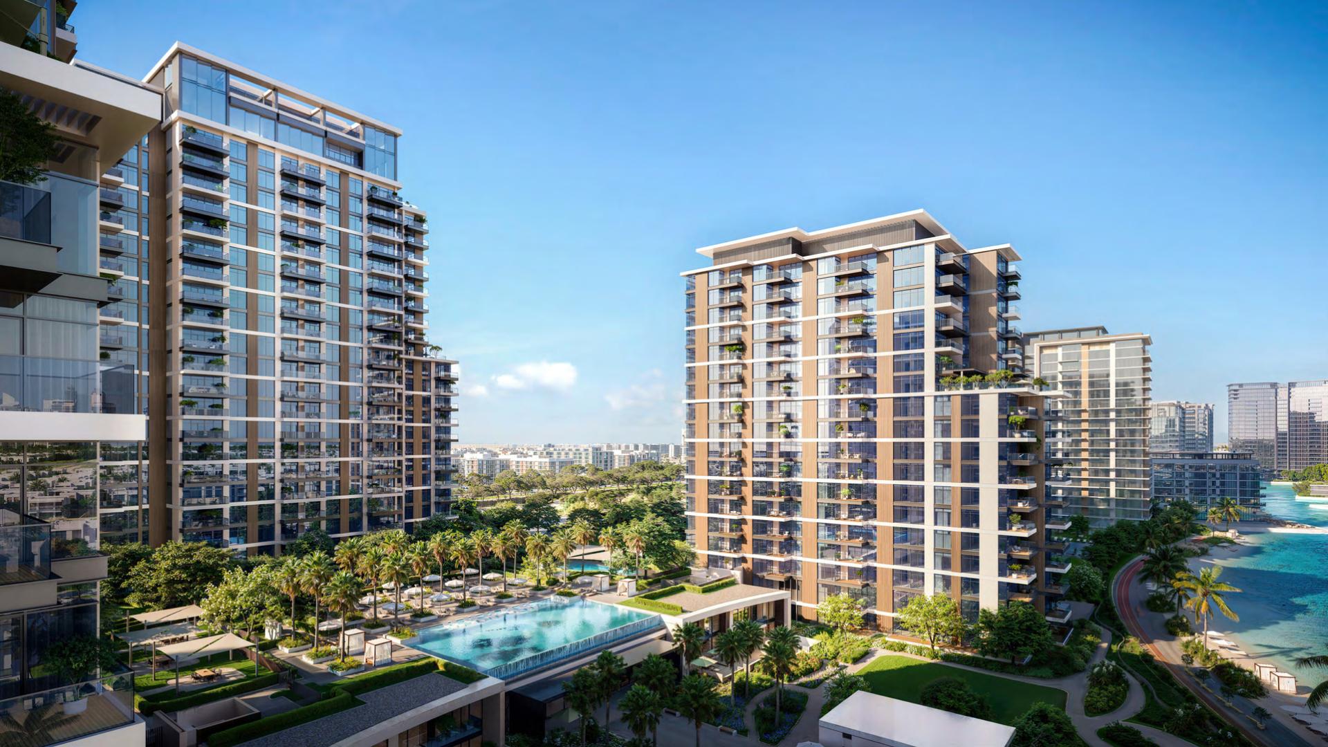 Luxurious waterfront apartment interior with city view in District One, Mohammed Bin Rashid City