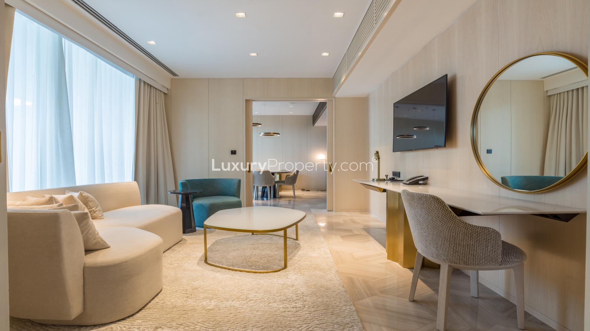 Sea view balcony with seating in 1-bedroom apartment, Palm Jumeirah, for sale