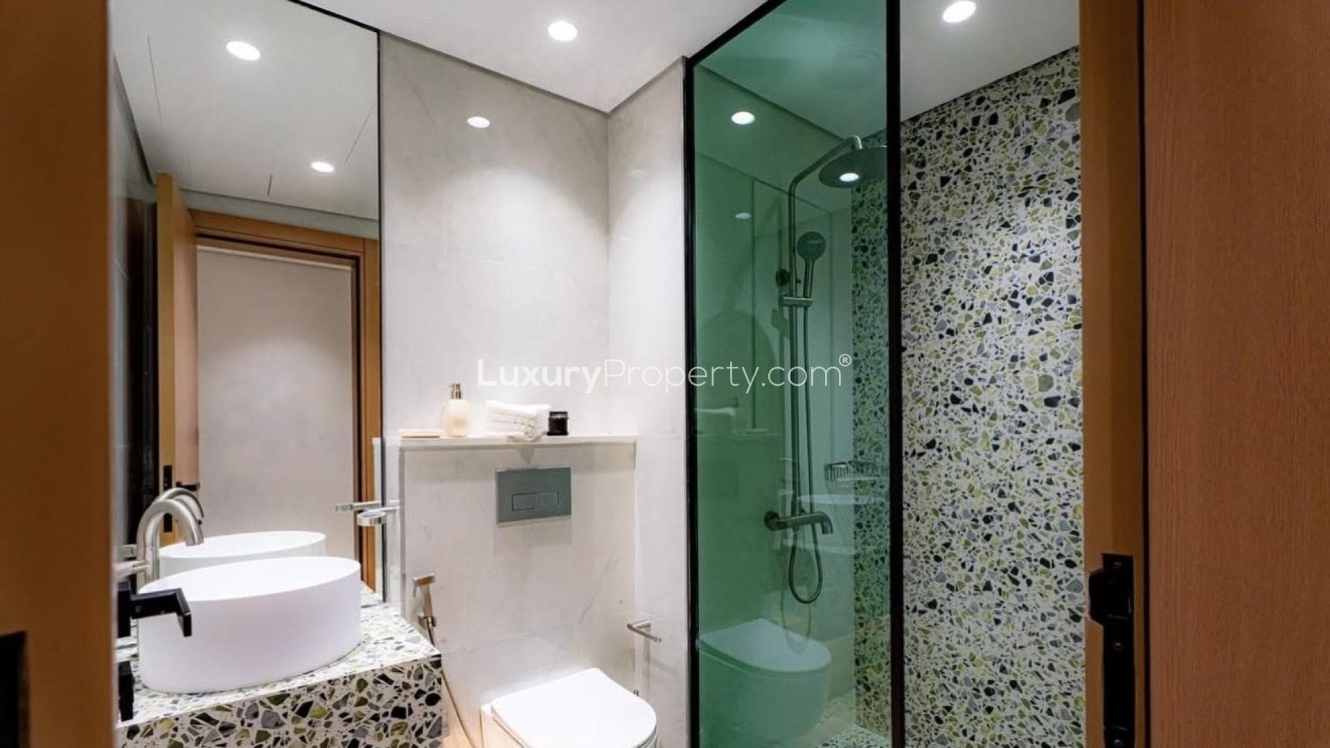 High-floor living room in Neva Residences, Jumeirah Village Circle apartment for sale