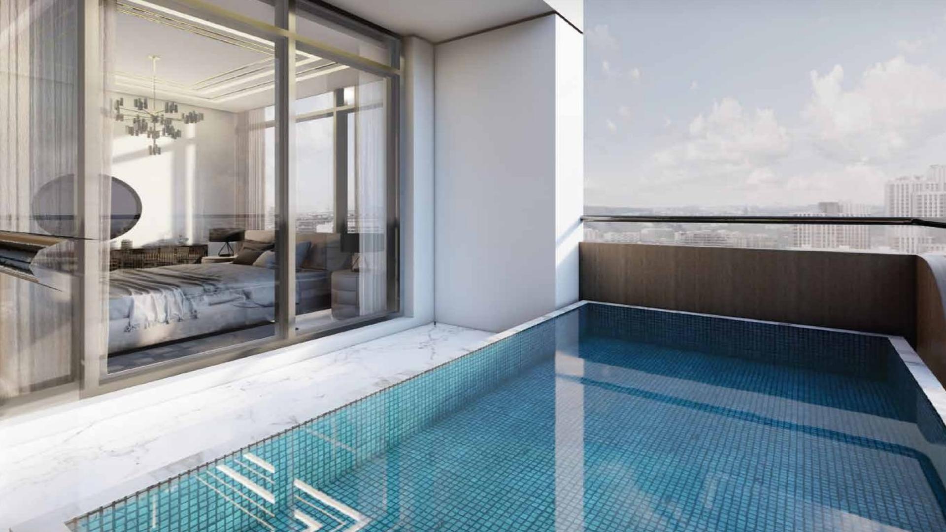 Luxury apartment building in Samana Waves, Jumeirah Village Circle, featuring modern architecture