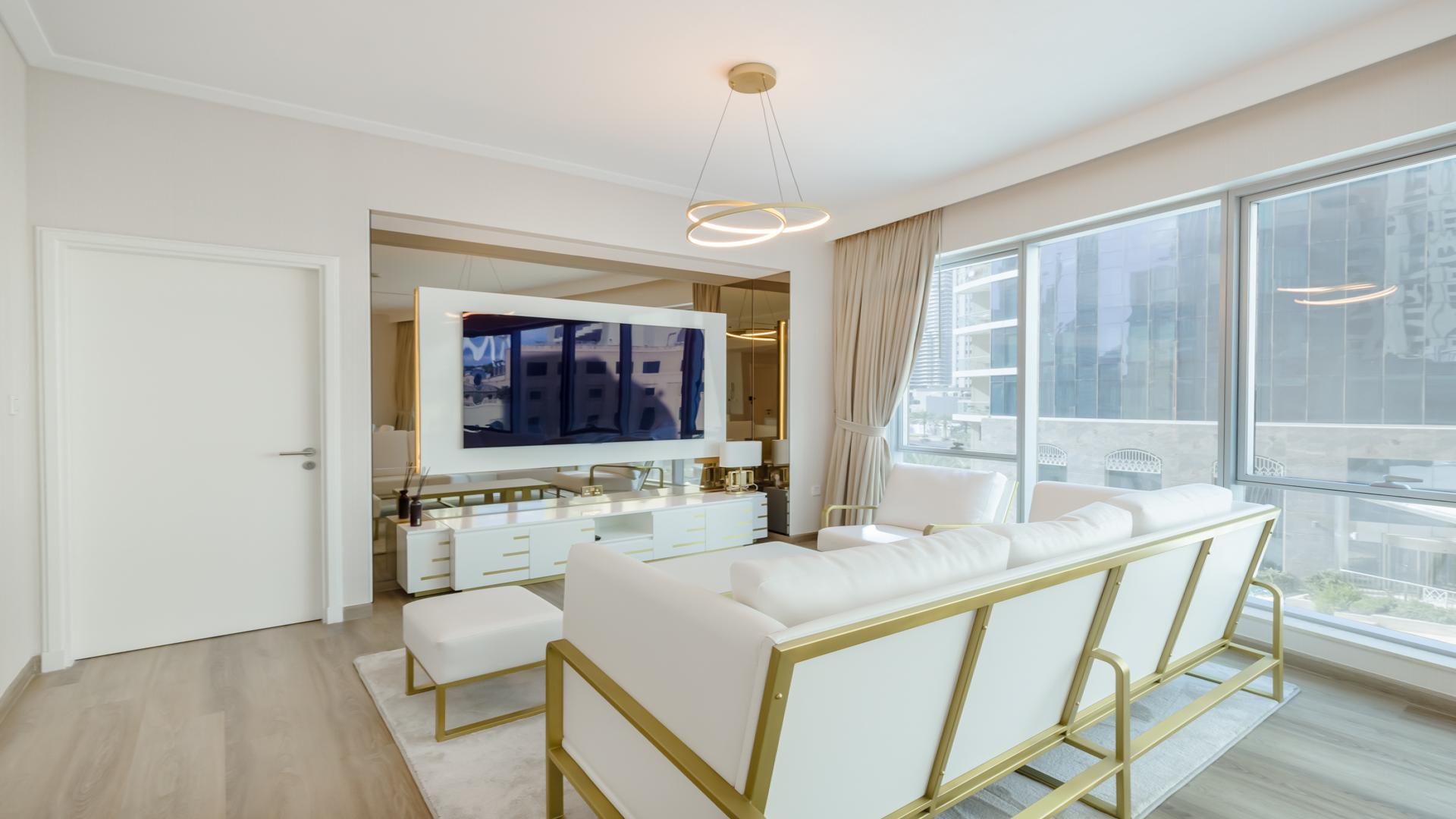 Modern living room in luxury 1-bed apartment, Beauport Tower, Dubai Marina, stylish decor