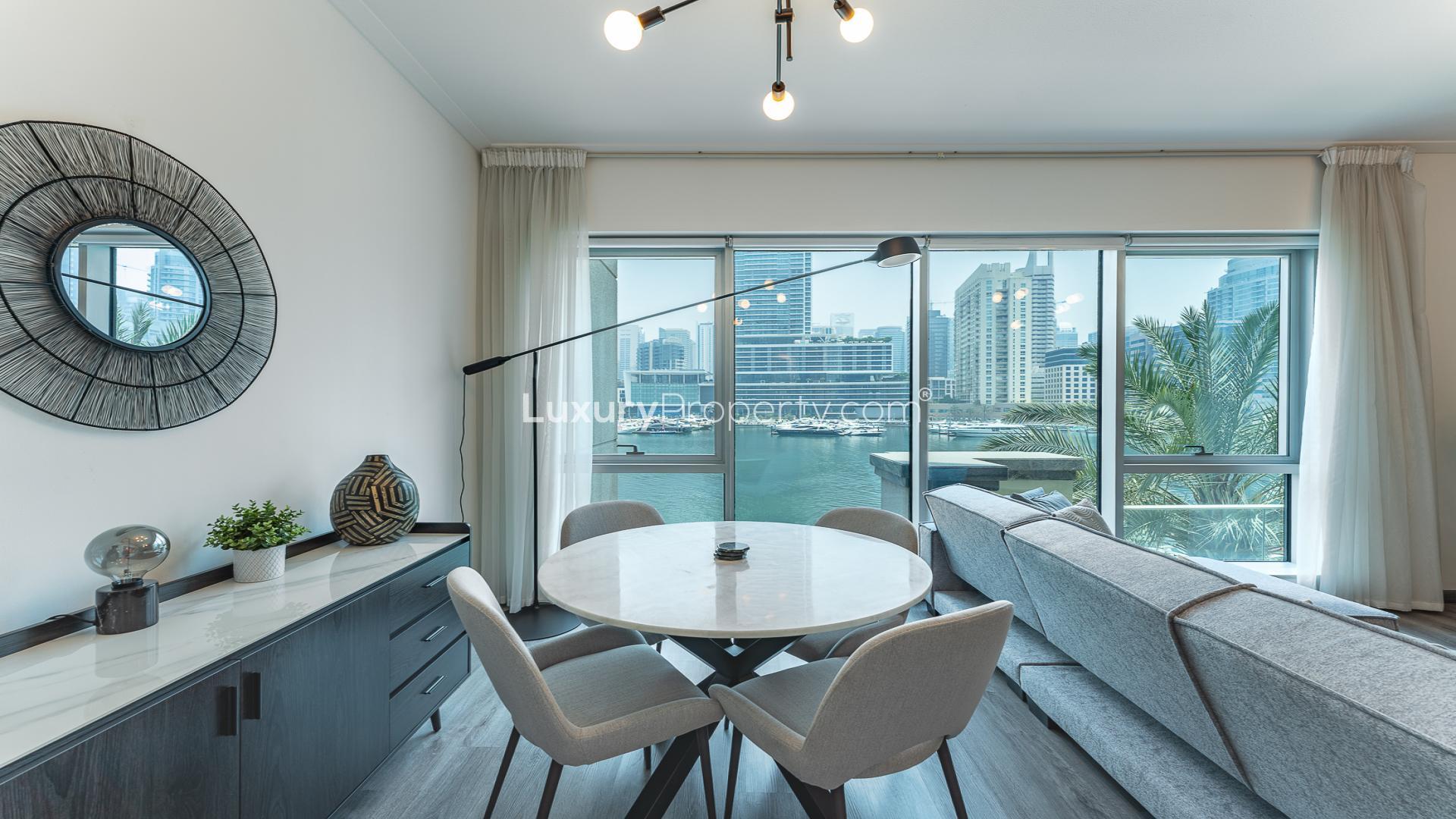 Upgraded one-bedroom apartment living room with marina views, Dubai Marina, Marina Promenade
