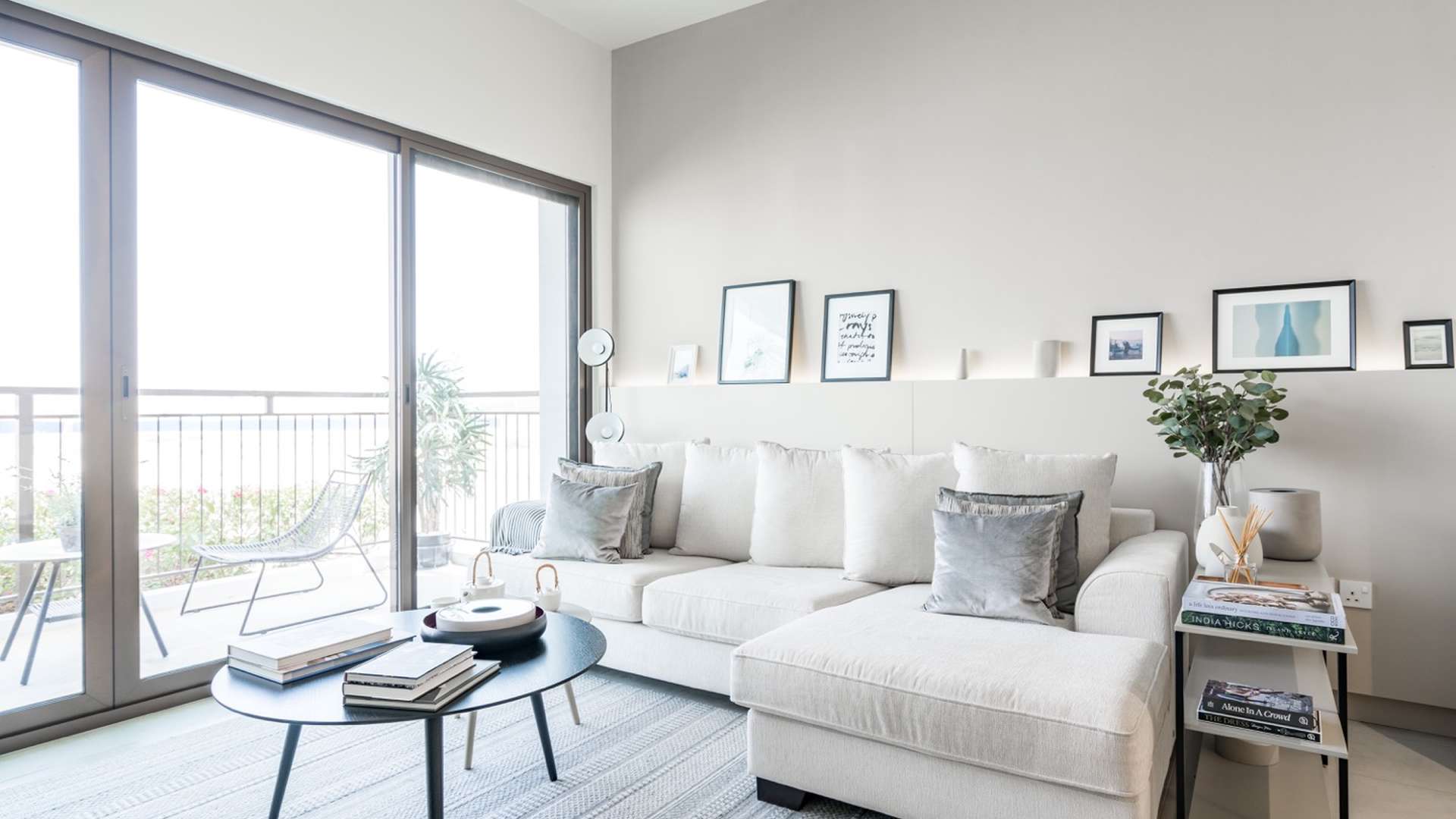 Stunning Golf View apartment living room with modern decor at Emaar South, Dubai