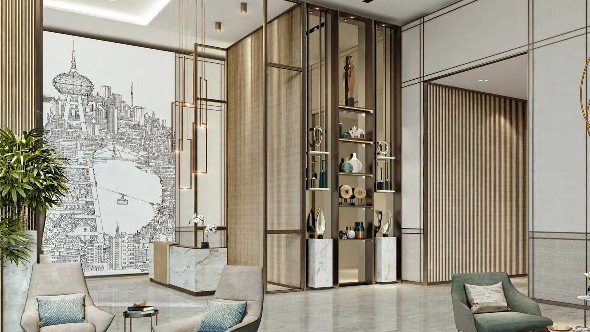 Modish dining area in Grande At The Opera District, Downtown Dubai apartment, skyline view