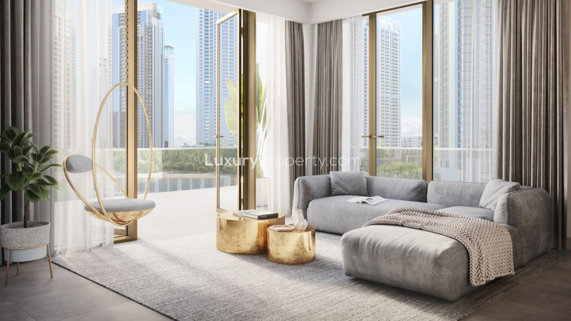Luxurious living room in 4-bedroom apartment, Grove at Creek Beach, Dubai Creek Harbour