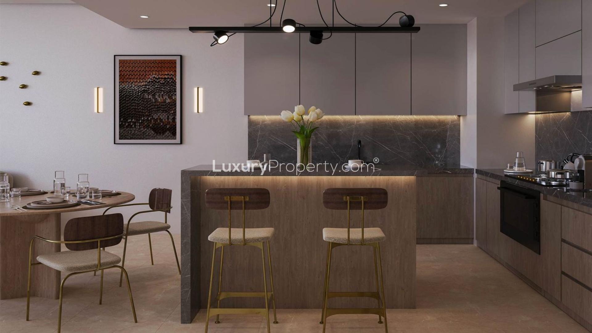N/A,Modern kitchen and dining area in brand new 1-bedroom apartment, Starlight Park, Meydan