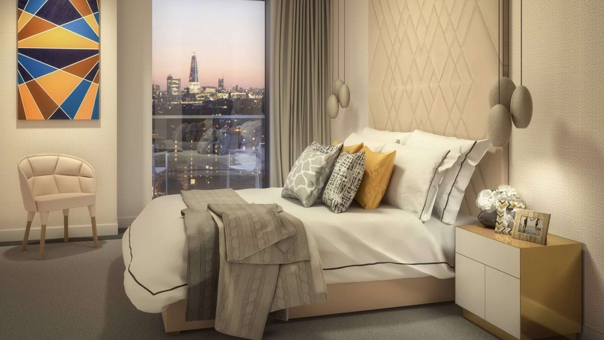 Modern kitchen and dining area in luxury 1-bedroom apartment, Maine Tower, London