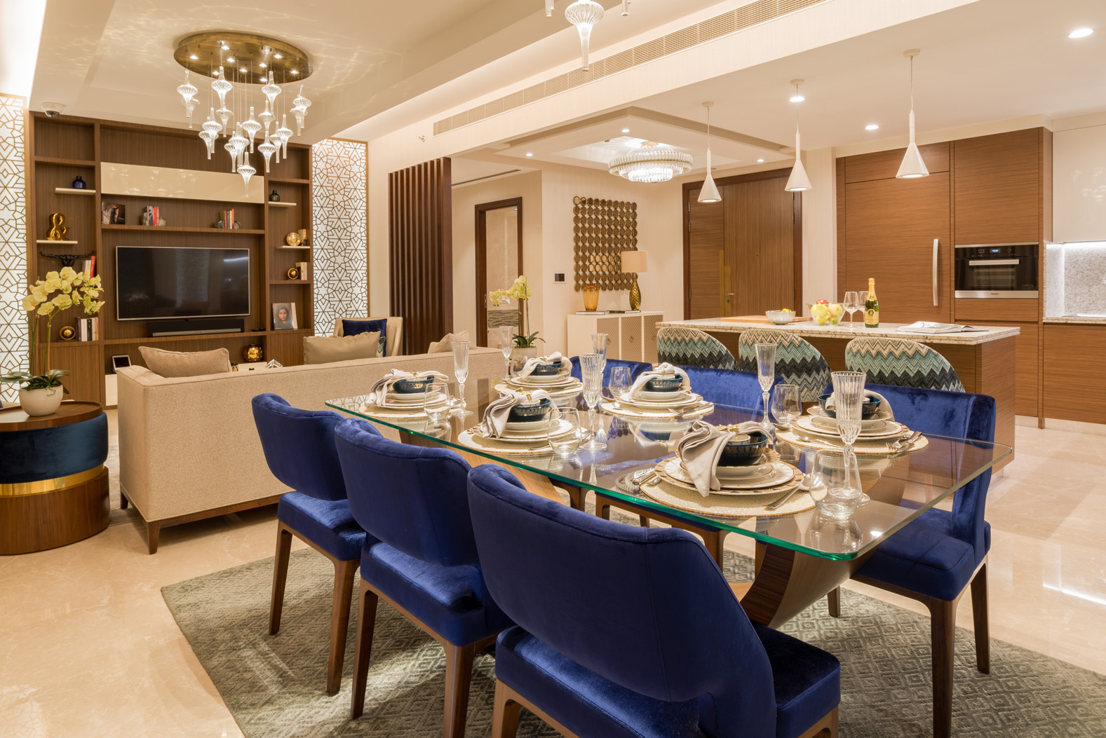 Luxury apartment balcony view with greenery, gym, and skyline in Imperial Avenue, Downtown Dubai