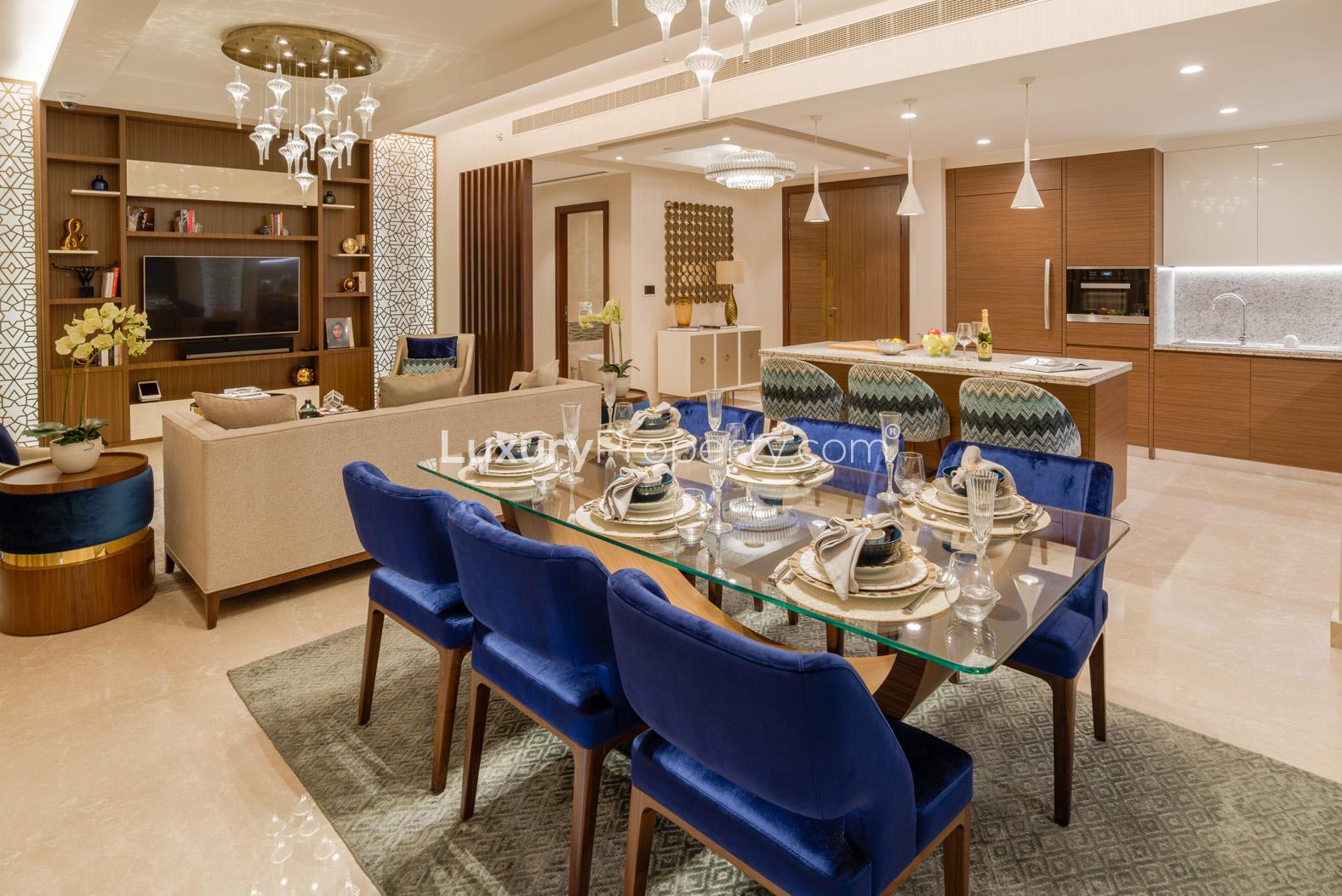 Modern apartment balcony with greenery and city view in Downtown Dubai's Imperial Avenue