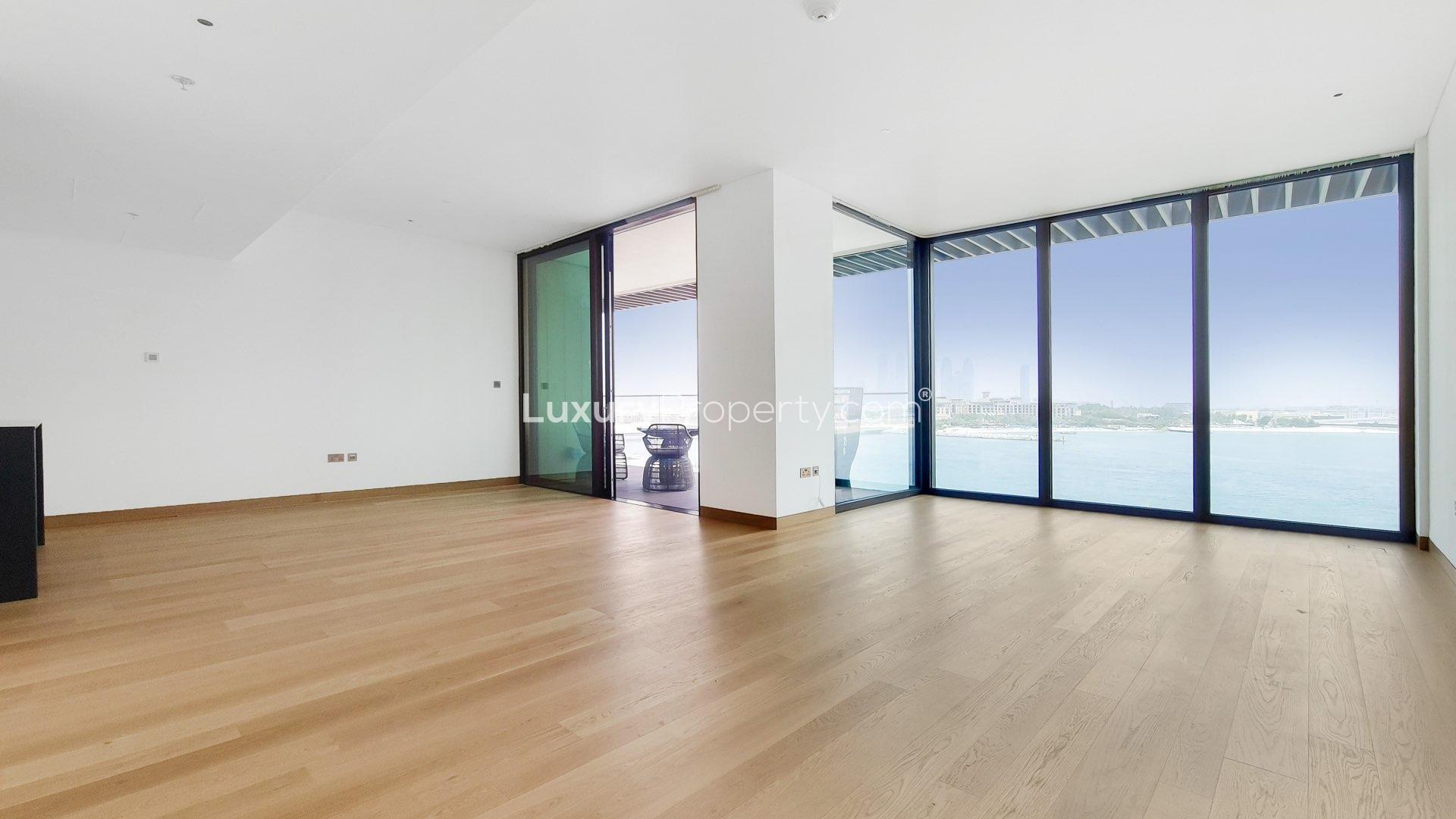 Stunning view from Bulgari Residences apartment, overlooking Jumeirah Bay Island and Dubai skyline