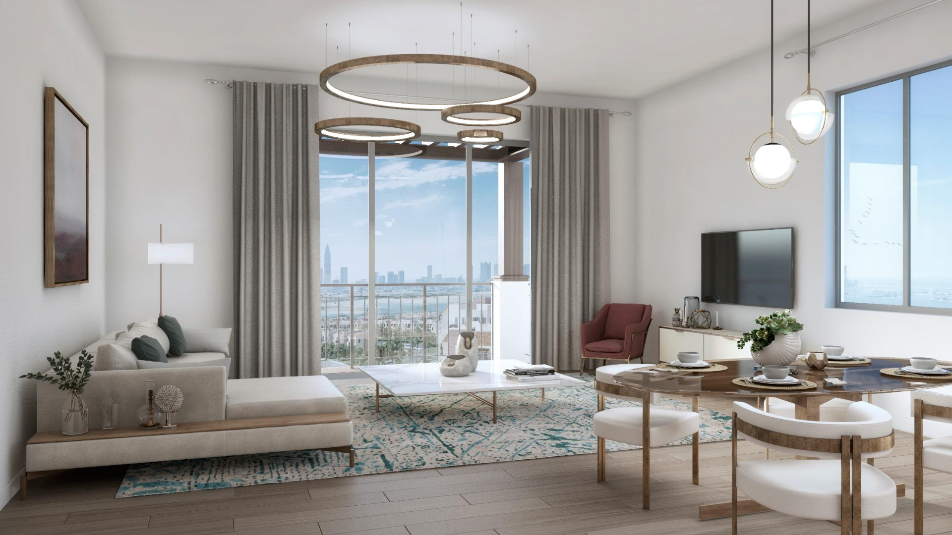 Modern dining area in La Sirene apartment, featuring elegant decor and sleek furnishings