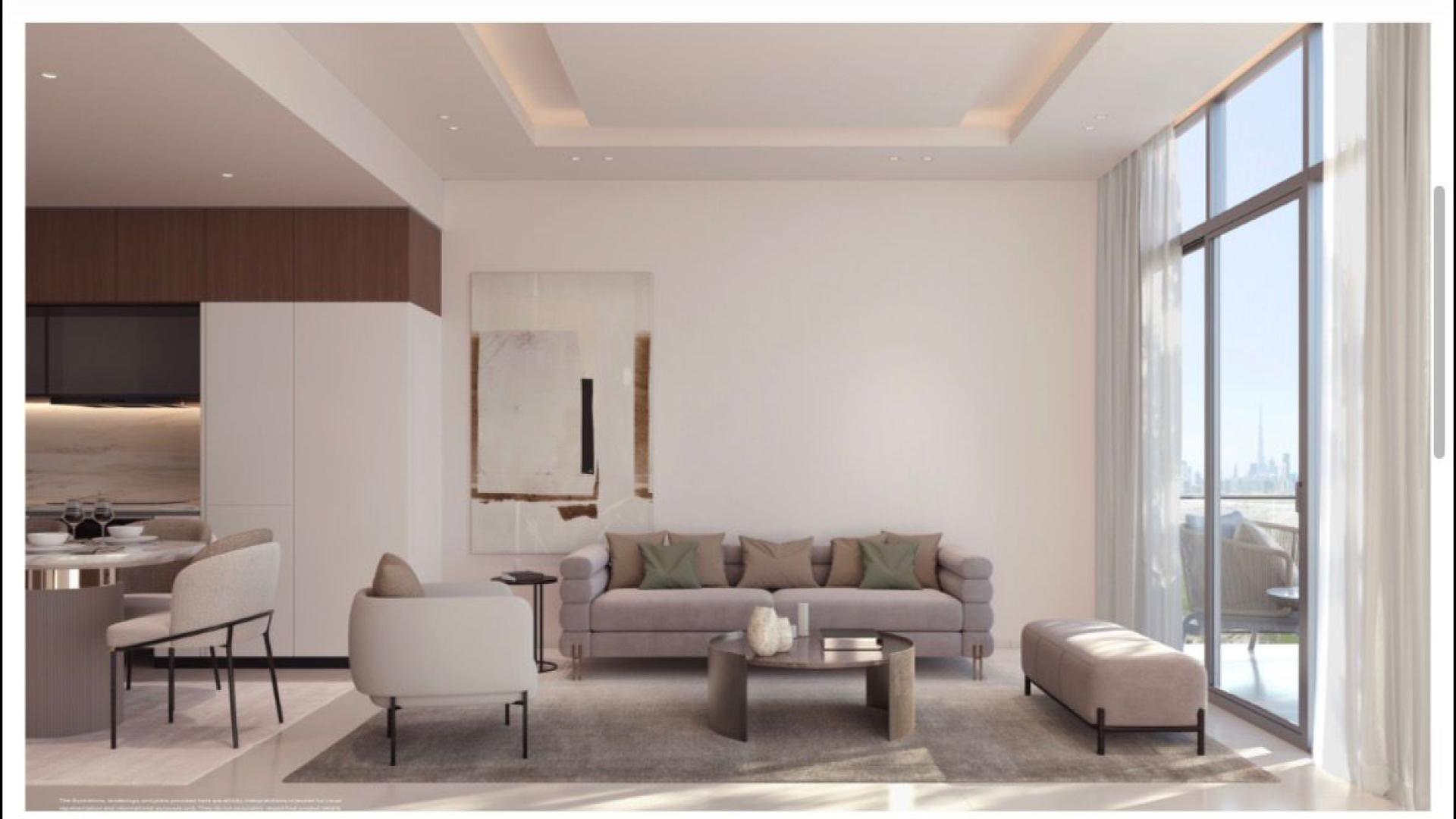 Modern open-plan kitchen and living area in Skyhills Residences, Dubai Science Park apartment