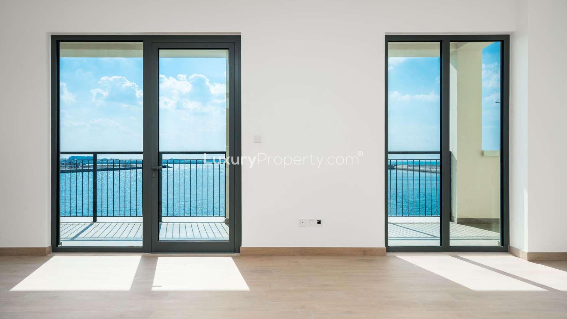 Terrace view from one-bedroom apartment in La Voile, Jumeirah, overlooking the waterfront