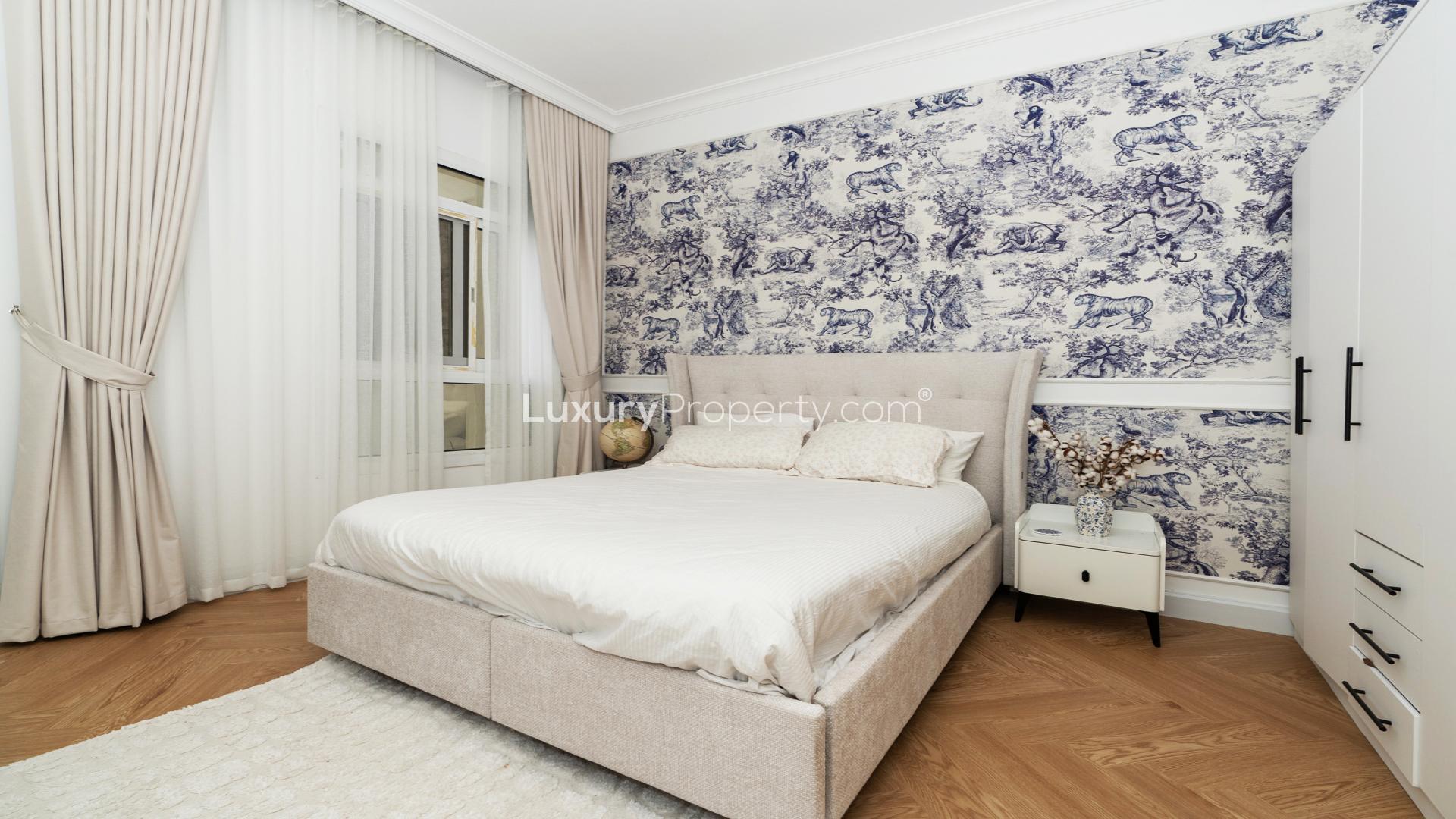 Modern living room in fully upgraded Al Barsha South apartment, Syann Park 1, for sale