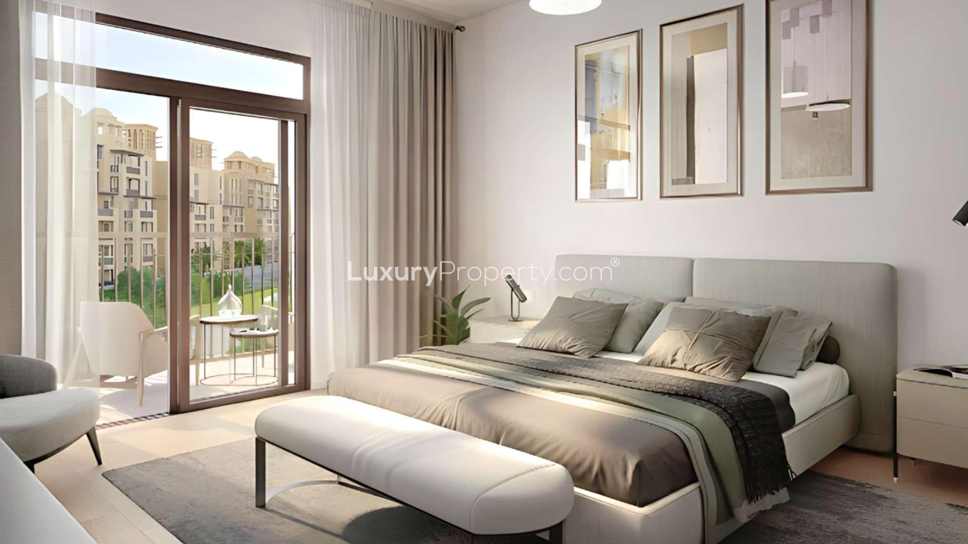 Contemporary living room in one-bedroom apartment, Madinat Jumeirah Living, Umm Suqeim, for sale