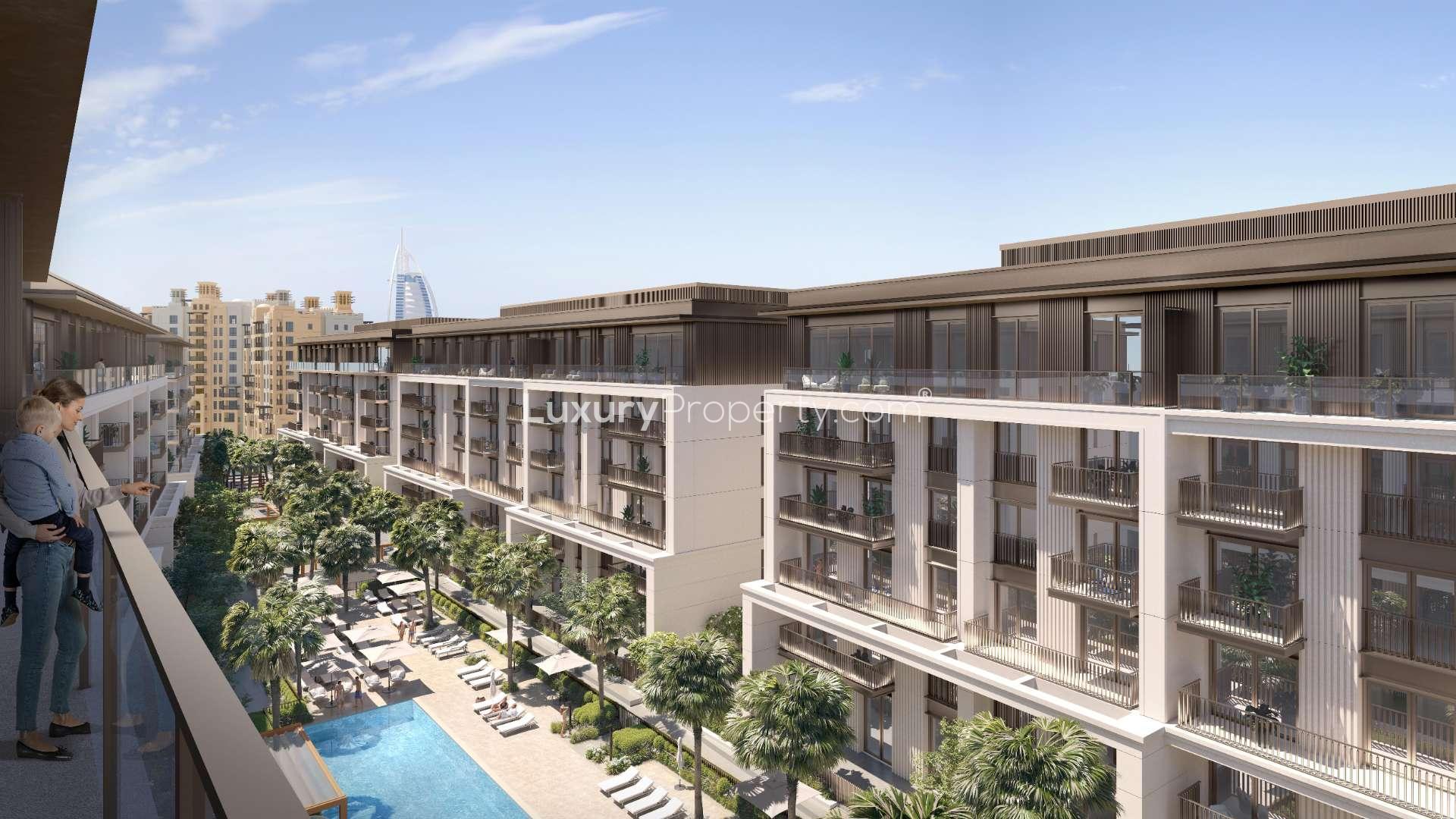 Madinat Jumeirah Living apartment exterior with green park view and modern architecture