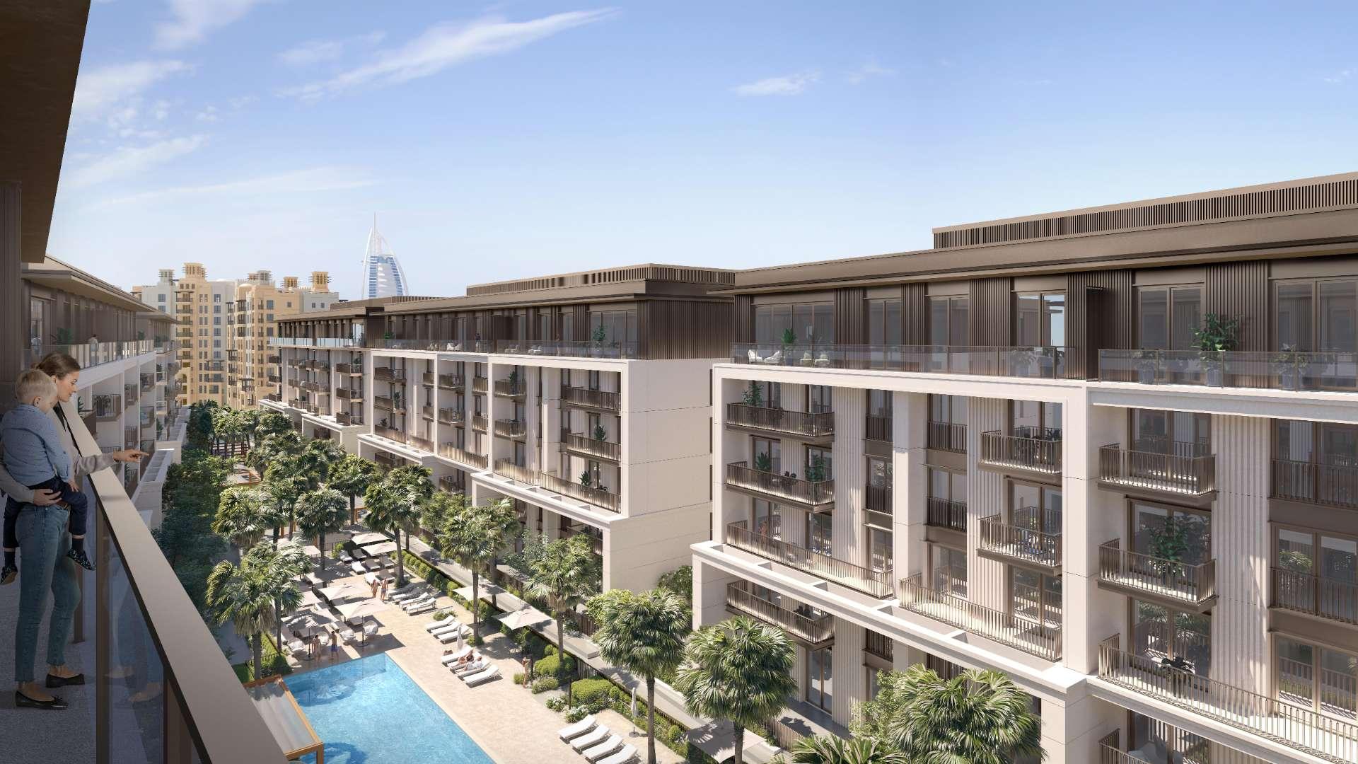 Madinat Jumeirah Living apartment exterior with green park view and modern architecture