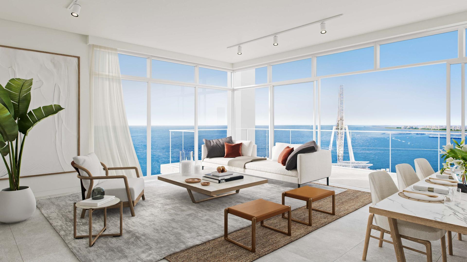 High-floor Bluewaters Bay apartment with ocean view, modern decor, spacious living area