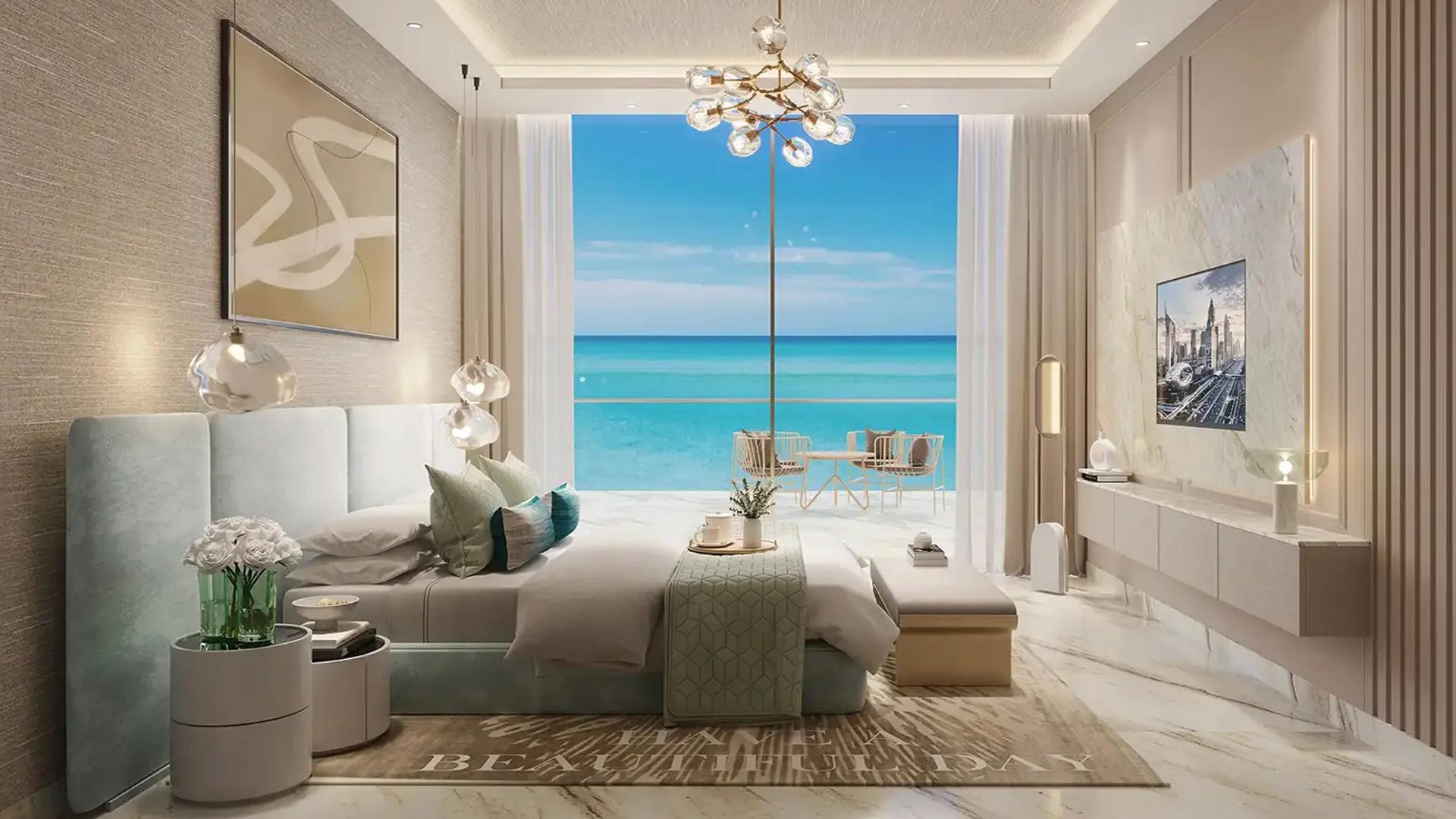Luxurious living room in 1-bedroom apartment, Sora Beach Residences, Al Marjan Island, elegant decor