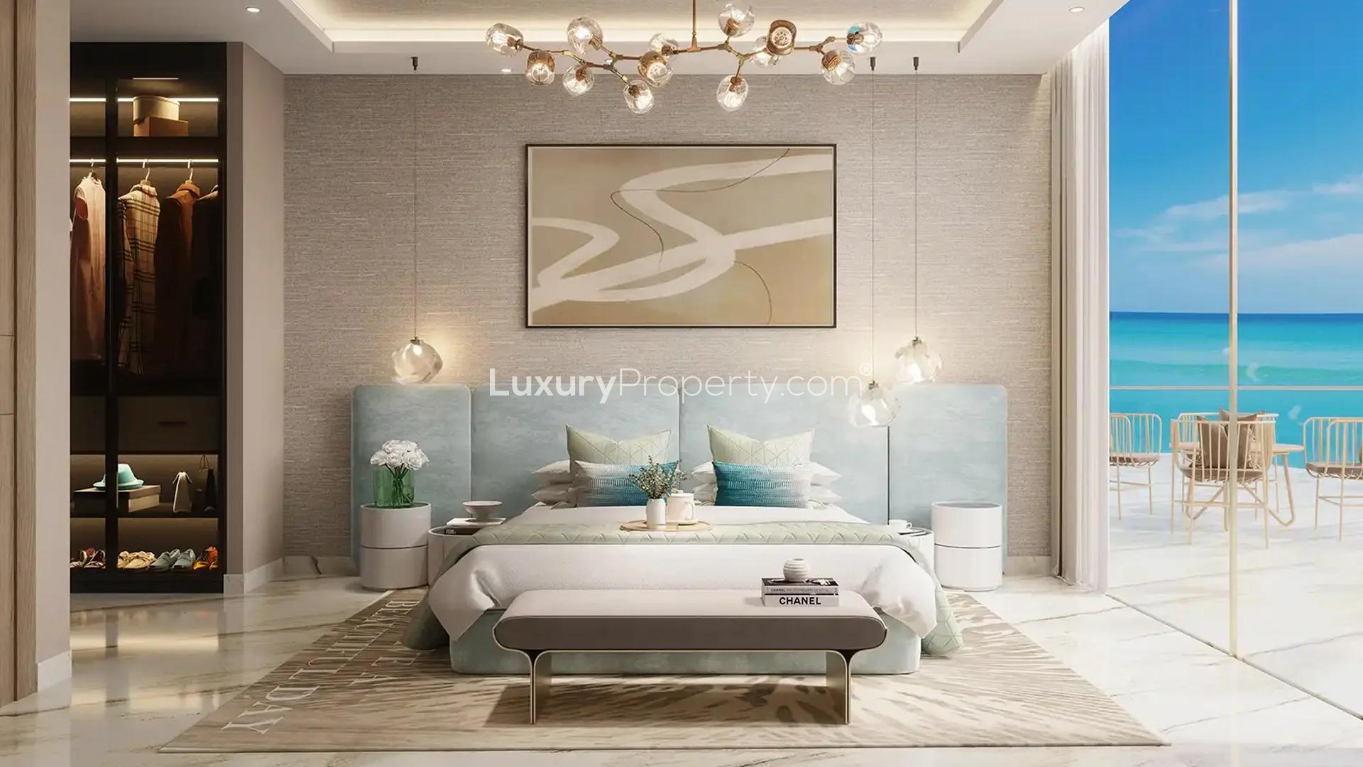 Luxurious living room with sea view at Sora Beach Residences, Al Marjan Island