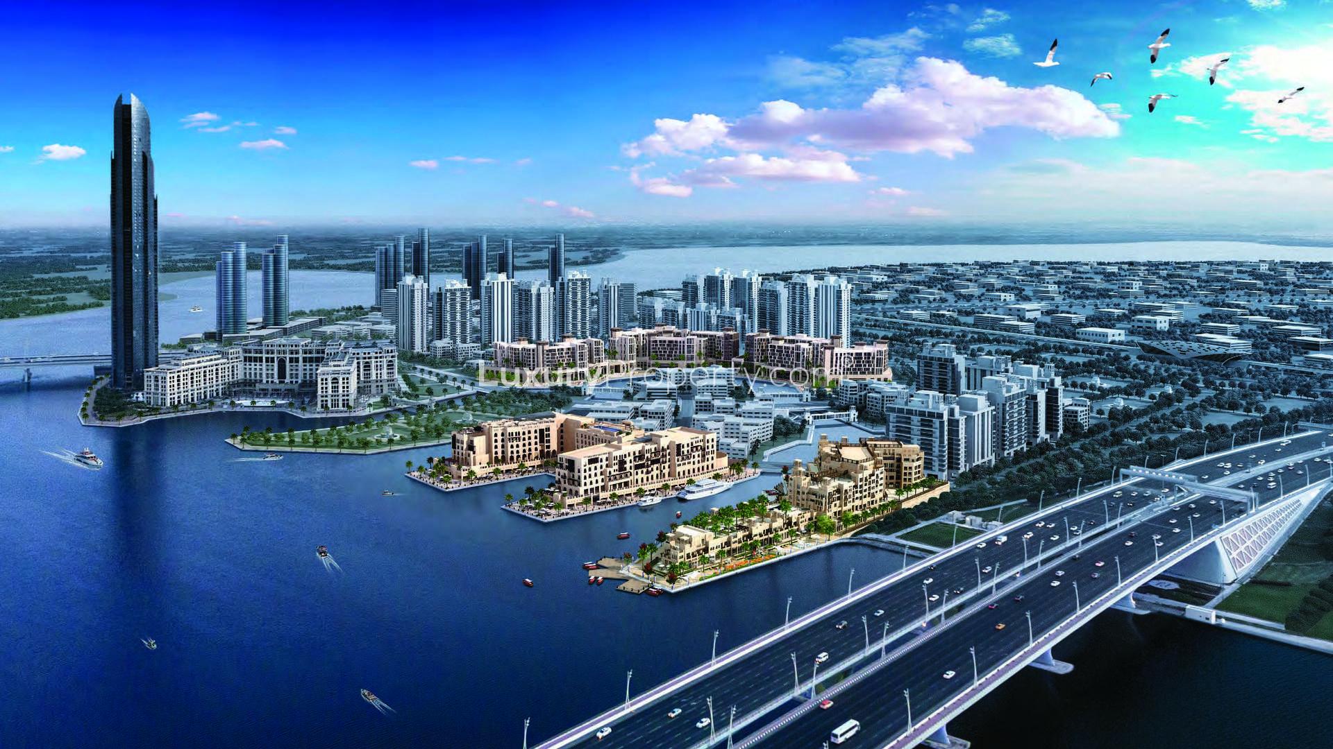 Waterfront view of Manazel Al Khor apartments in Culture Village, Dubai Creek