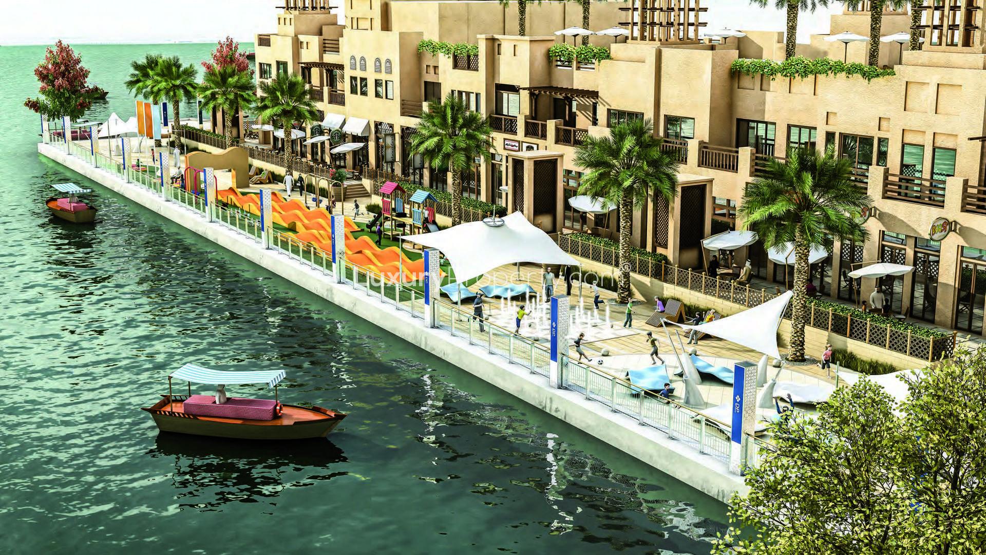 Elegant bedroom in 1-bedroom apartment, Manazel Al Khor, Dubai Creek, with waterfront view