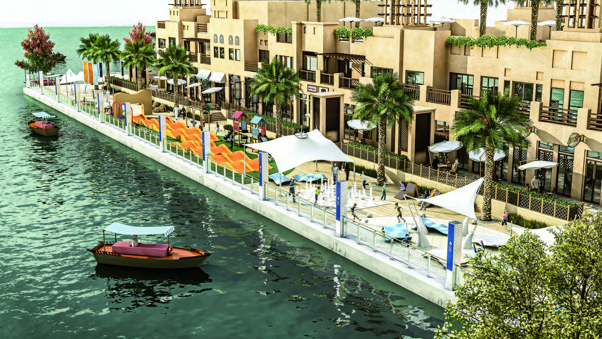 Elegant bedroom in 1-bedroom apartment, Manazel Al Khor, Dubai Creek, with waterfront view