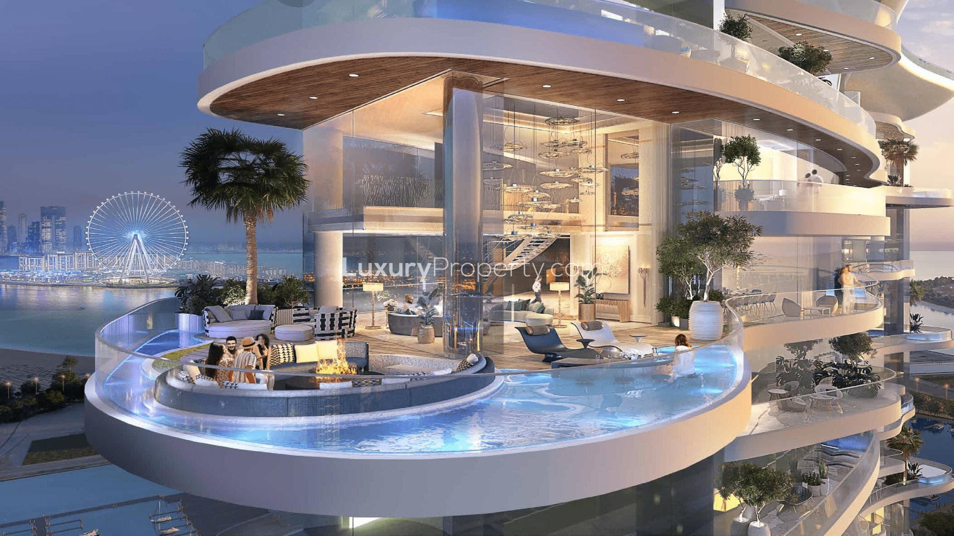 Luxurious Damac Bay apartment with sea views, poolside lounge, and vibrant social scene
