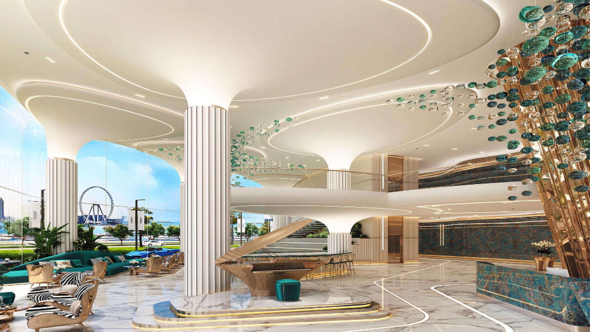 Rooftop pool with skyline view at luxury Damac Bay apartment, Dubai Harbour