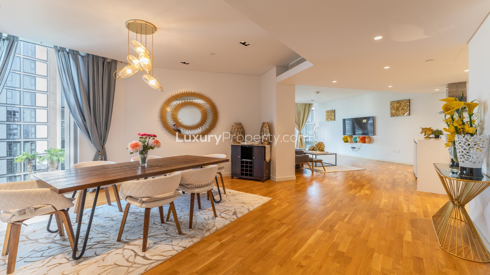 Modern living room in Bluewaters sea view apartment with stylish decor and natural light
