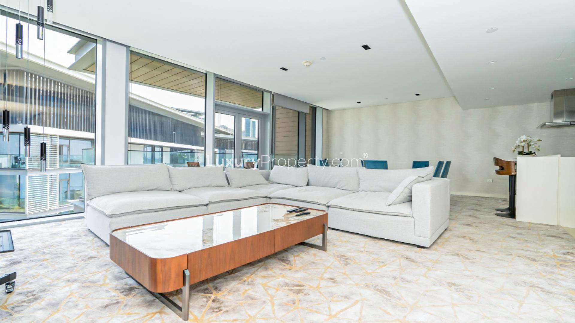 Spacious living room in 1-bedroom apartment, Bluewater Residences, modern decor, bright interior