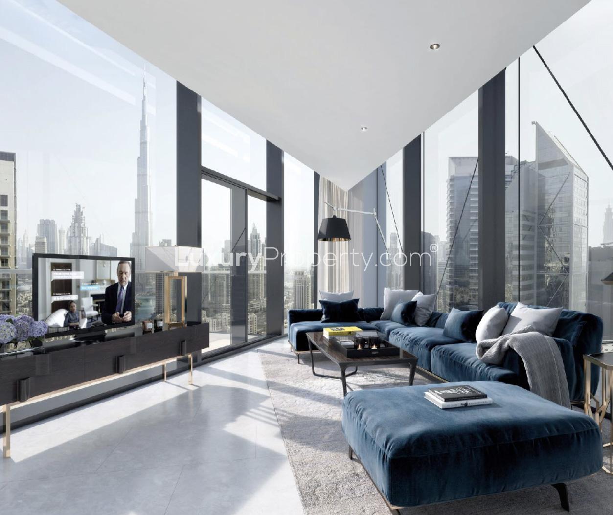 Luxurious bedroom with Burj Khalifa view in Marquise Square, Business Bay apartment for sale