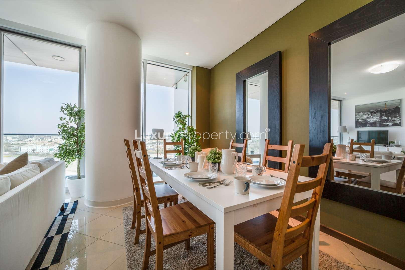 Modern bedroom in one-bedroom apartment, Marsa Plaza, Dubai Festival City, bright and spacious design