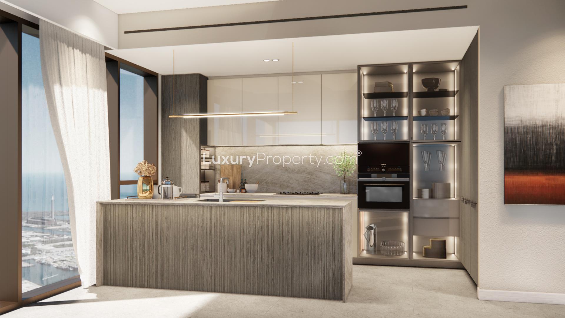 Luxurious balcony view of Bay Grove Residences, Dubai Islands, overlooking turquoise waters and coastline